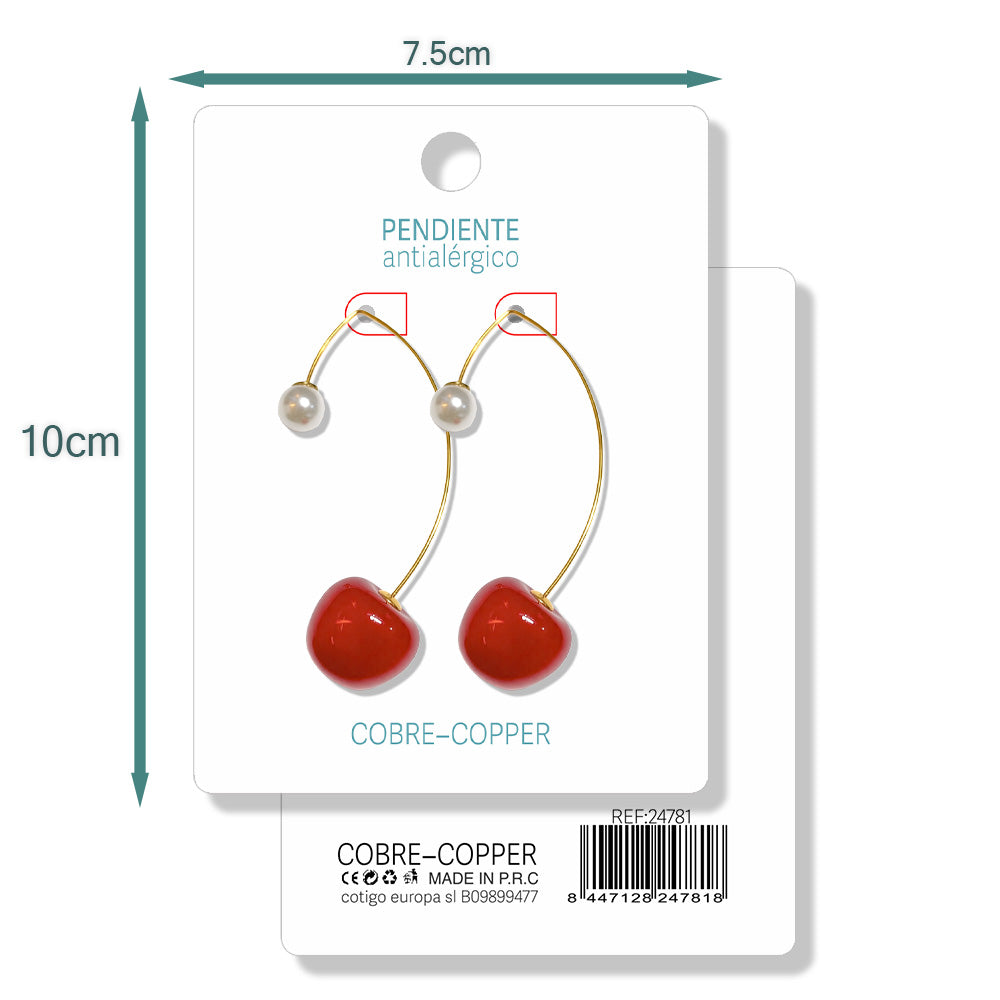 Pendientes Con Frutas Cerezas y Perla
