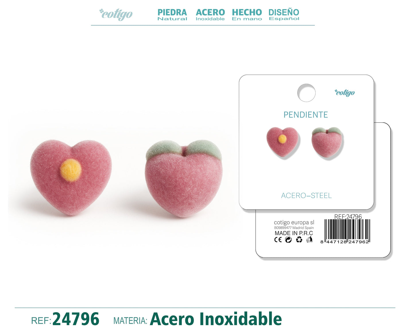 Pendiente de terciopelo con accesorio de acero inoxidable - cotigo