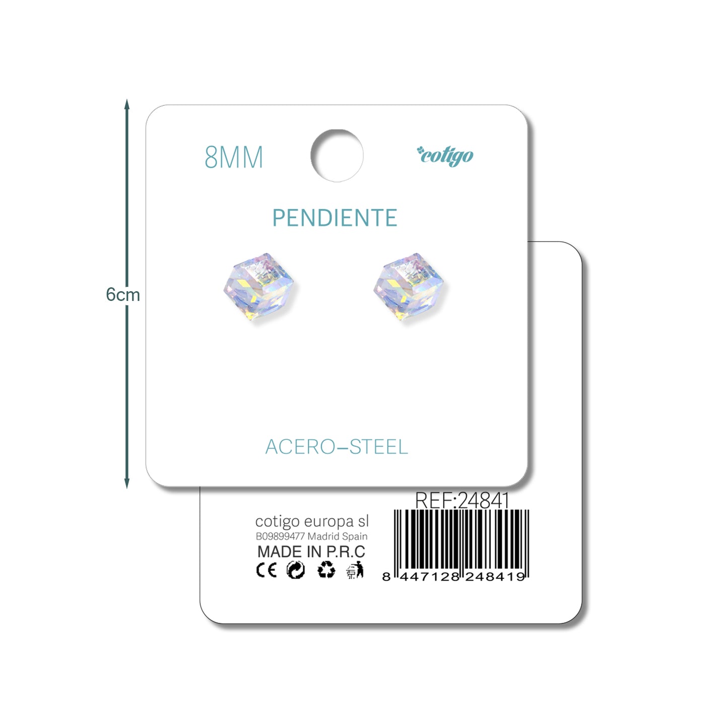 Pendiente de Cristal Cuadrado 8MM