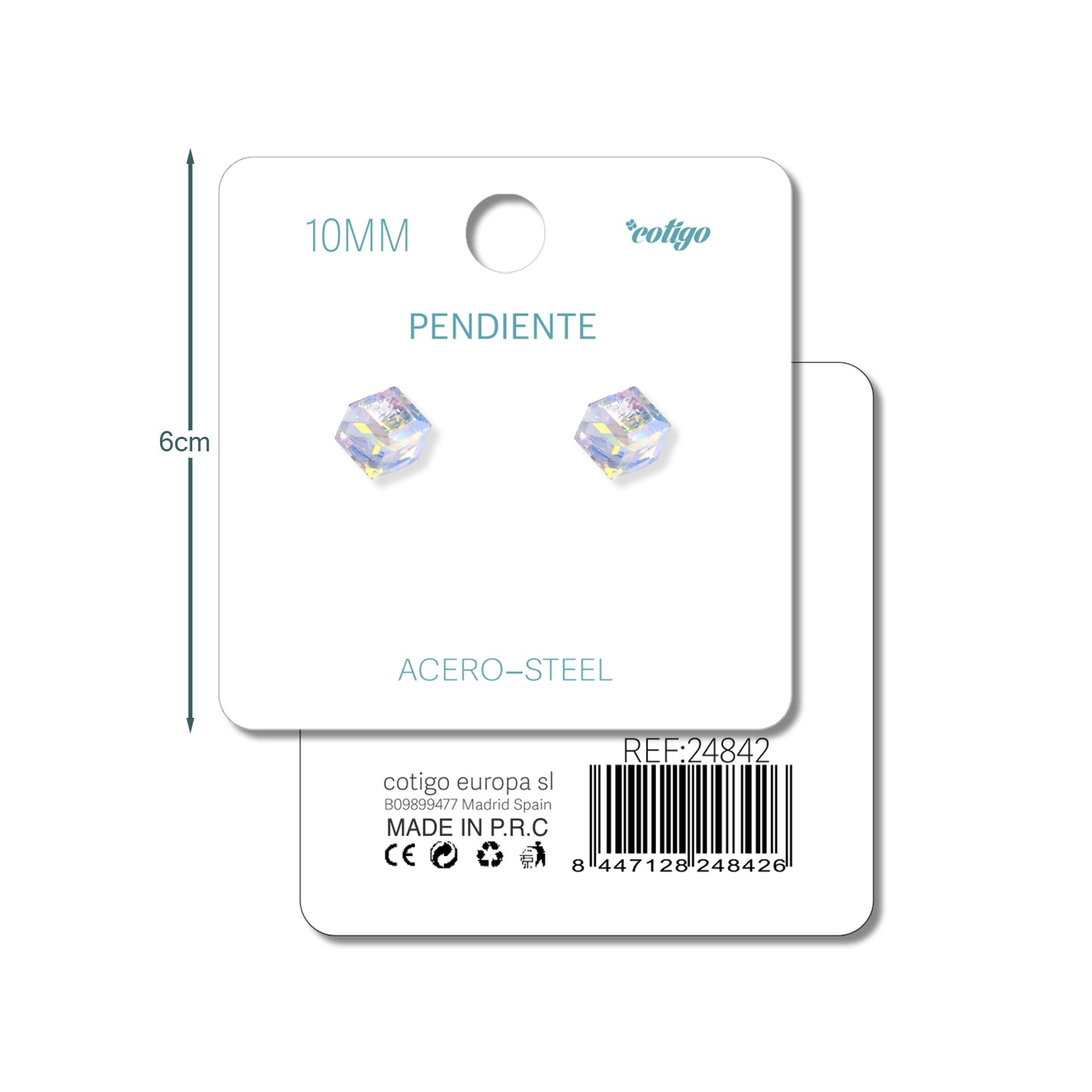 Pendiente de Cristal Cuadrado 10MM