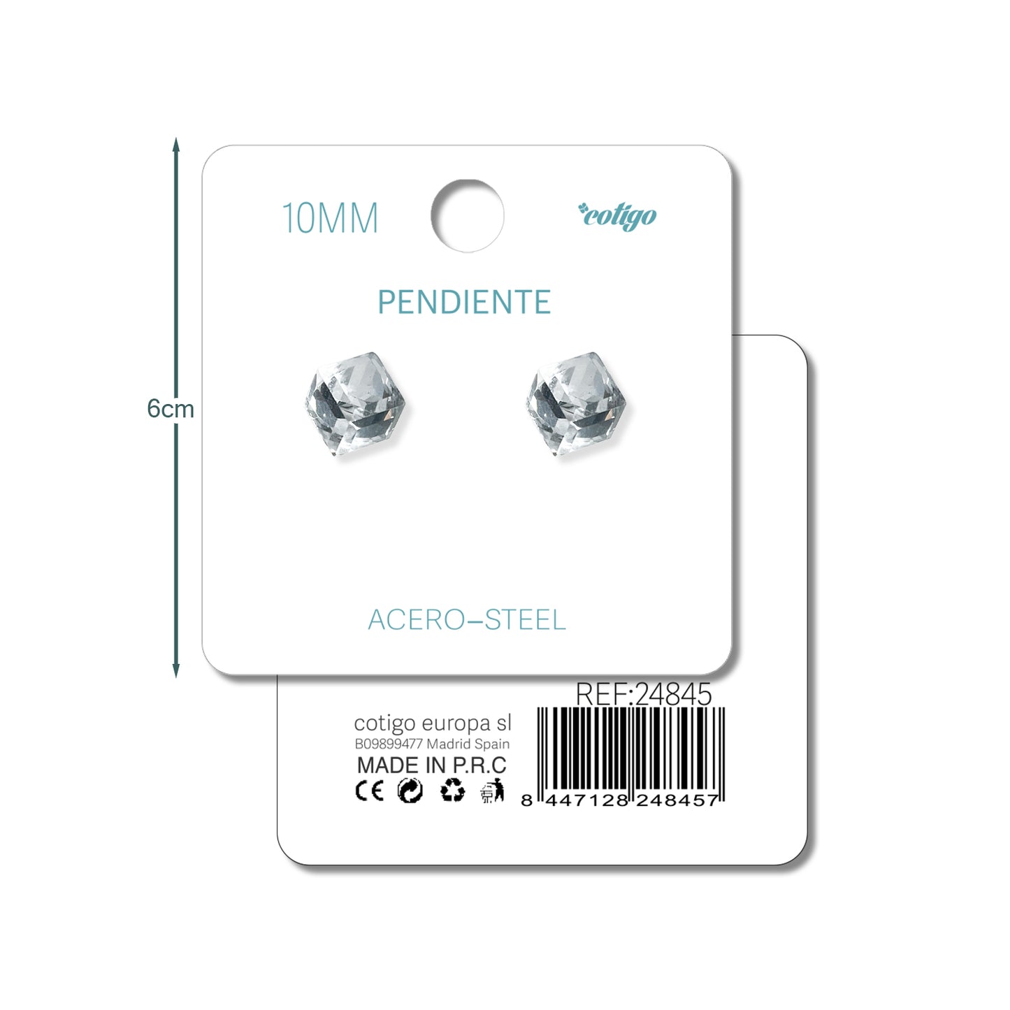 Pendiente de Cristal Cuadrado 10MM