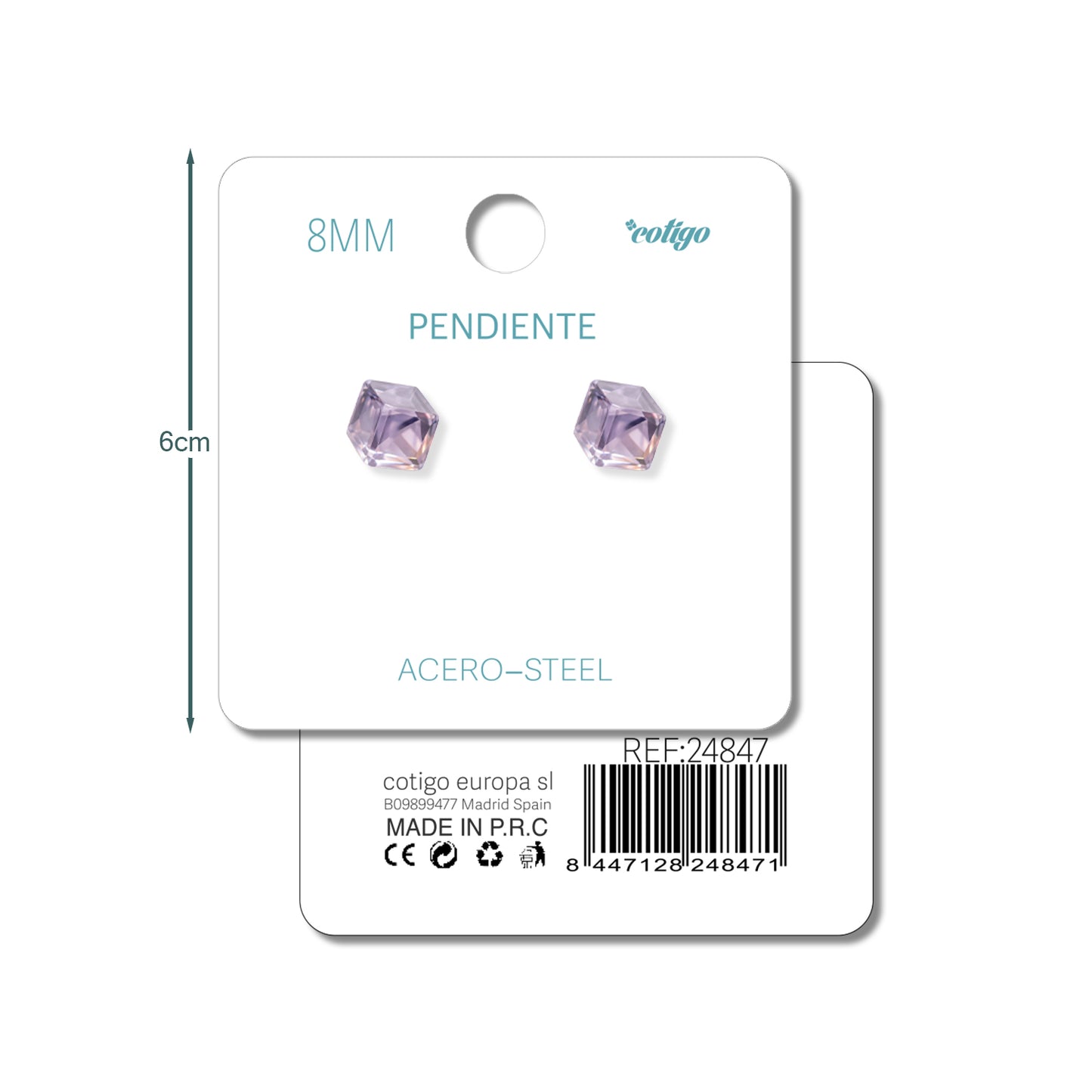 Pendiente de Cristal Ovalado 8MM