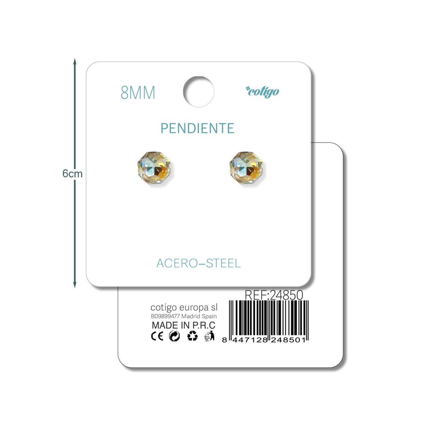 Pendiente de Cristal Ovalado 8MM