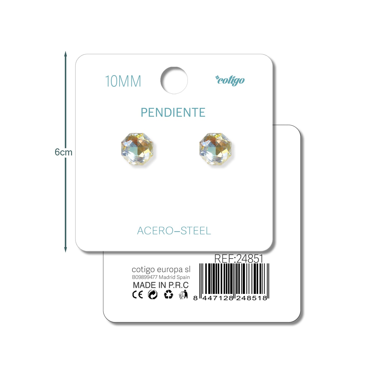 Pendiente de Cristal Ovalado 10MM