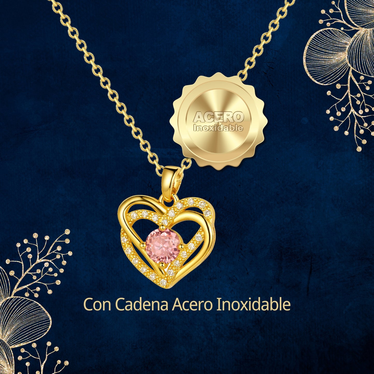 Collar Acero y colgante Cobre con Piedra Circonita para Regalar a Esposa