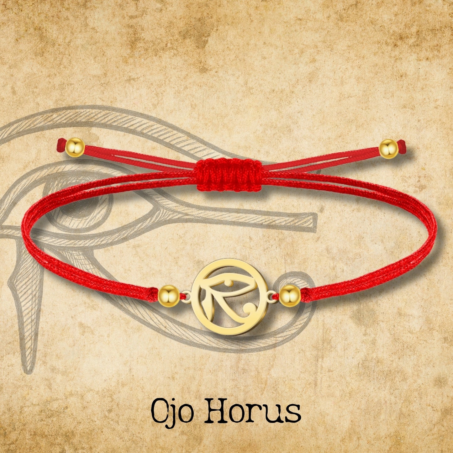 Pulsera Ojo de Horus Dorado de Hilo En.Rojo