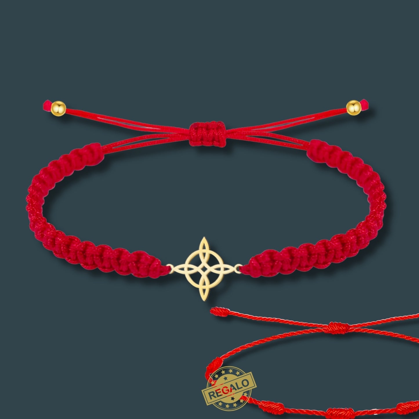 Pulsera Hilo Destino Roja Hecho a Mano 🧵 con Amuleto de Suerte y Protección 🍀 en Acero Inoxidable 💎 ¡Incluye Pulsera 7 Nudos de Regalo! 🎁