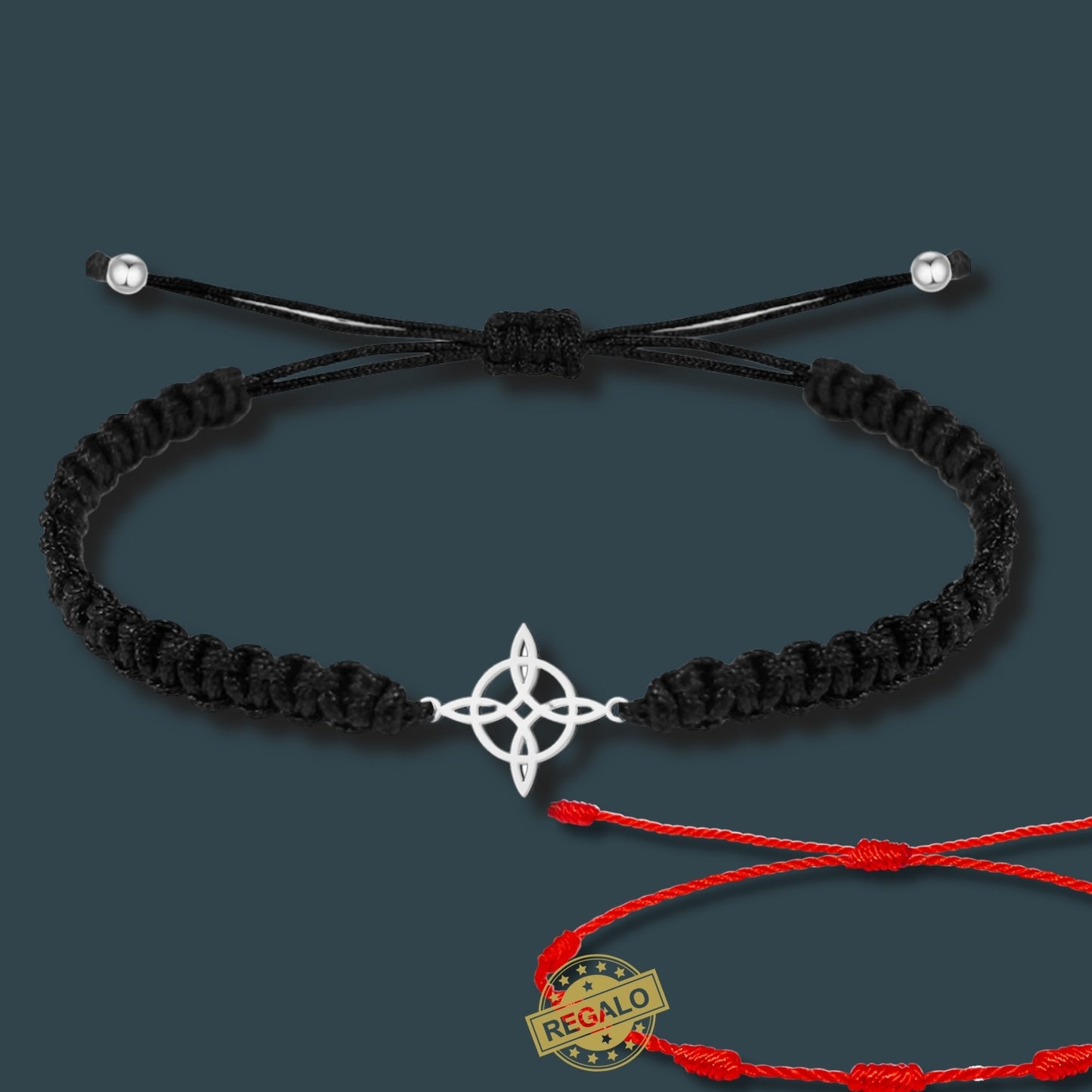 ✨Pulsera de Hilo Trenzado Hecha a Mano 🧵 con Amuleto de Suerte y Protección 🍀 Acero Inoxidable 💎 ¡Incluye Pulsera 7 Nudos de Regalo! 🎁
