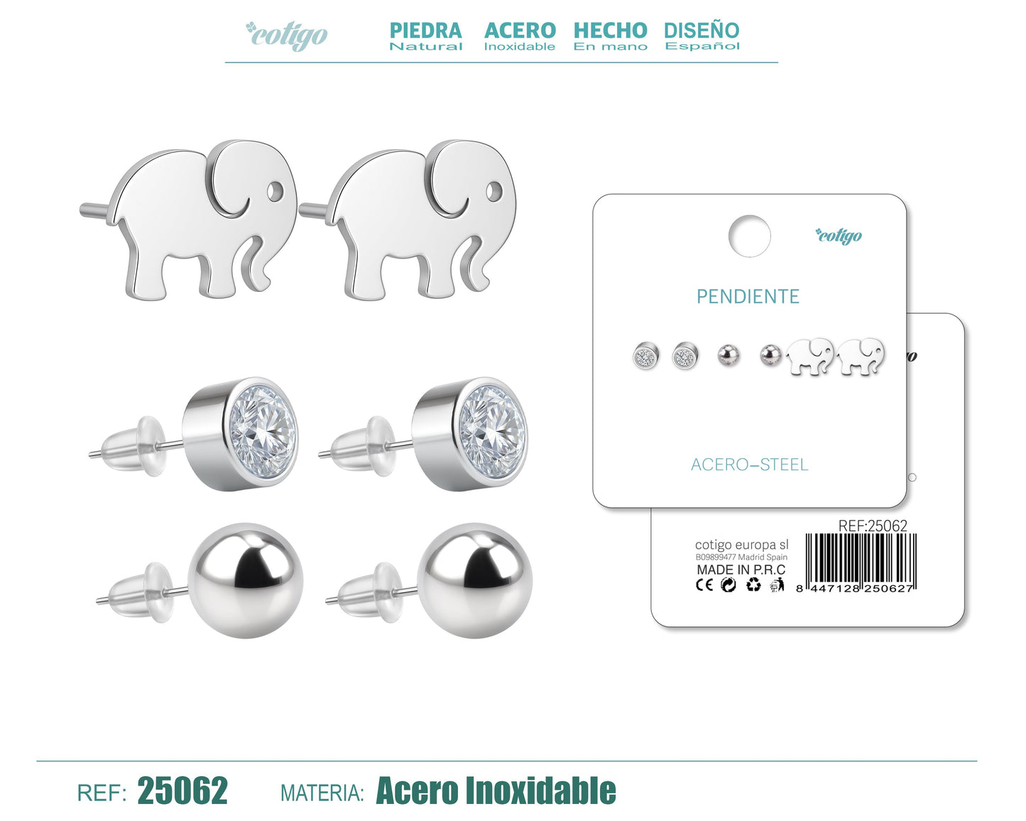 Pendiente Acero Inoxidable 3 pares