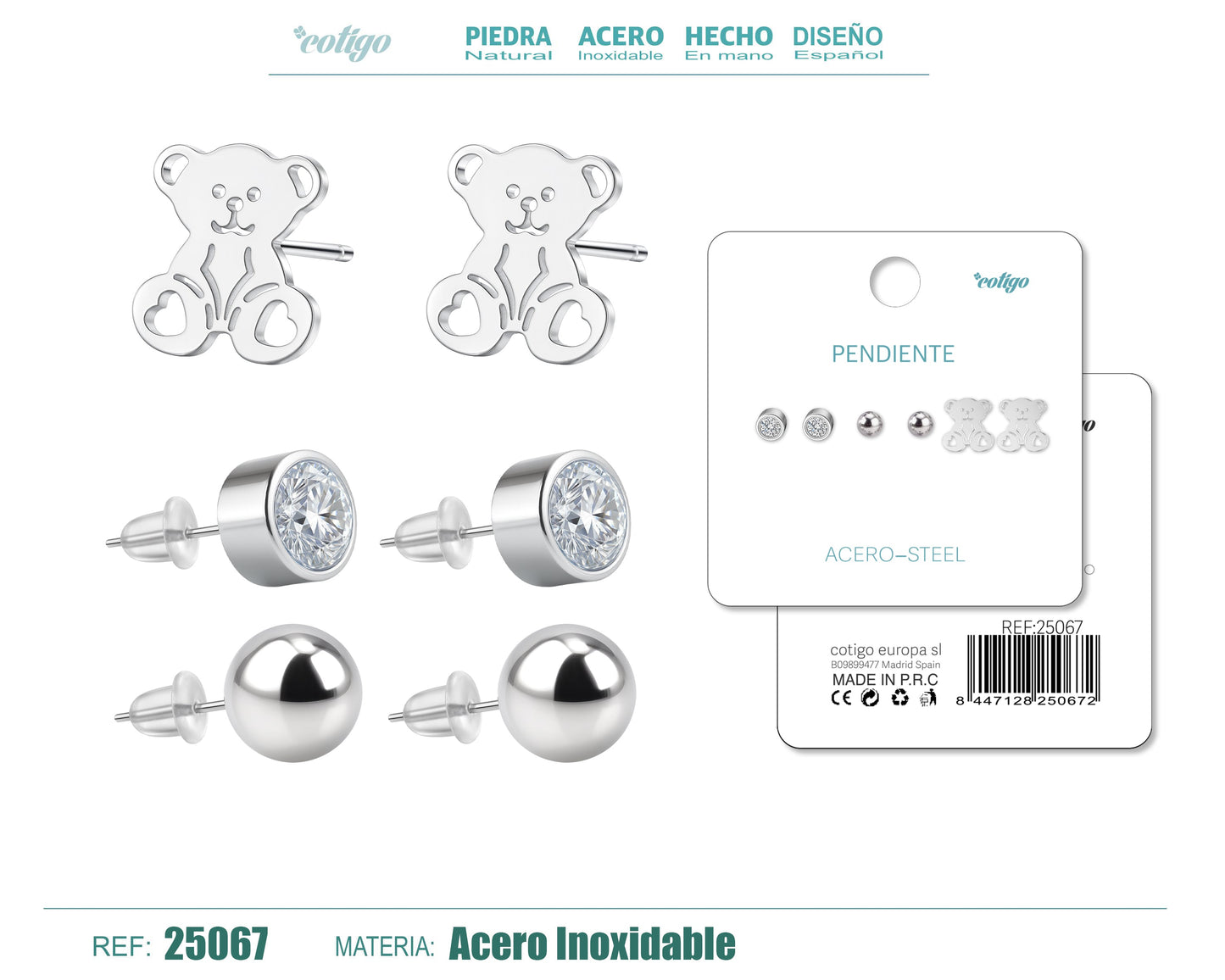 Pendiente Acero Inoxidable 3 pares