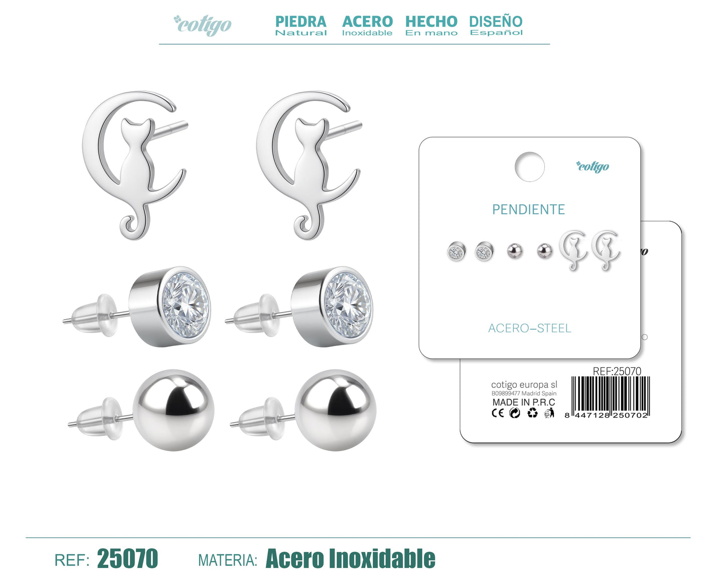 Pendiente Acero Inoxidable 3 pares