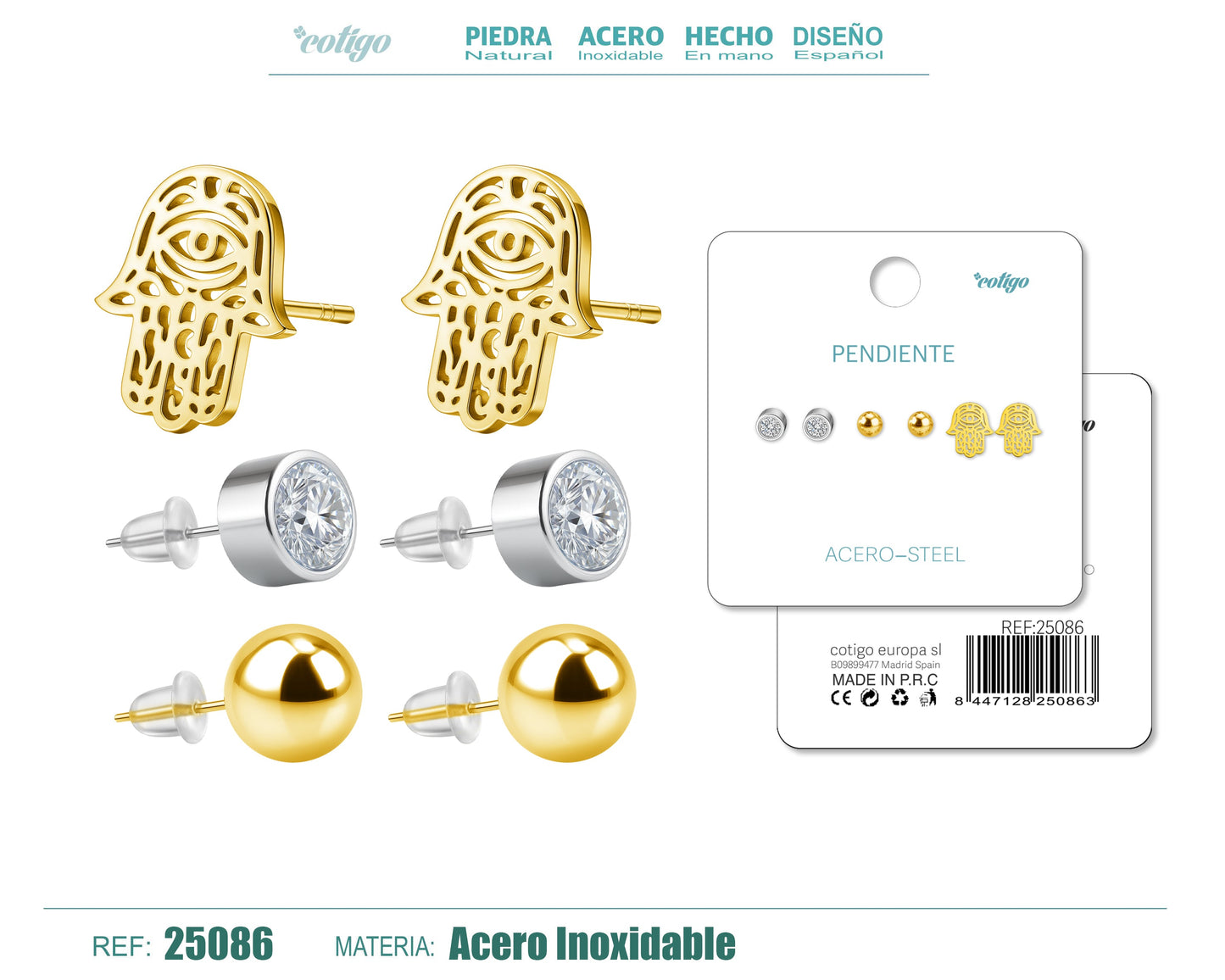 Pendiente Acero Inoxidable 3 pares