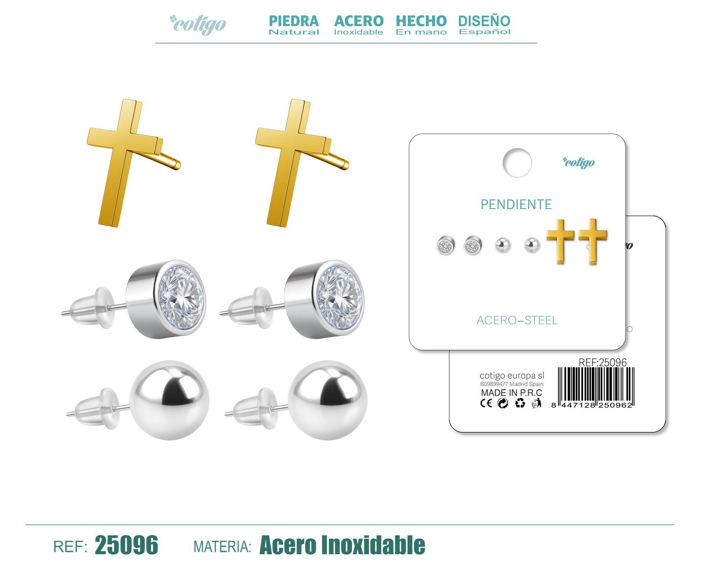 Pendiente Acero Inoxidable 3 pares