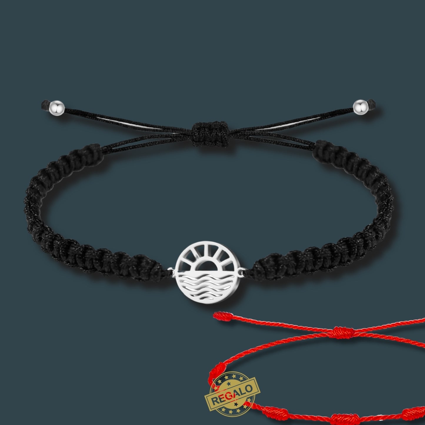 ✨Pulsera de Hilo Trenzado Hecha a Mano 🧵 con Amuleto de Suerte y Protección 🍀 Acero Inoxidable 💎 ¡Incluye Pulsera 7 Nudos de Regalo! 🎁