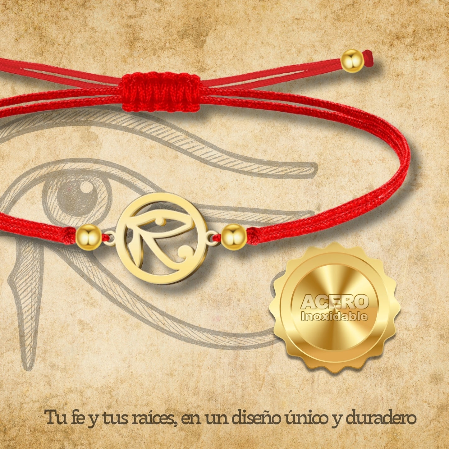 Pulsera Ojo de Horus Dorado de Hilo En.Rojo