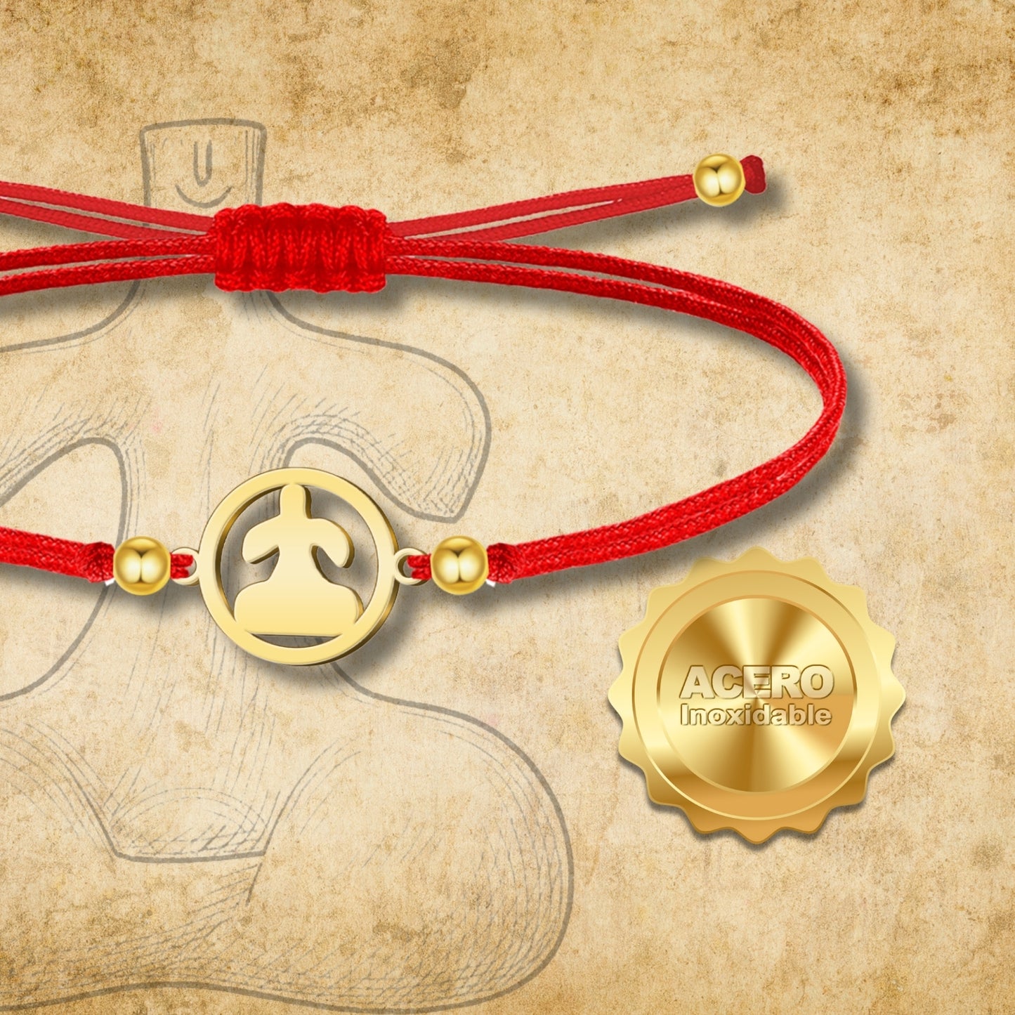 Pulsera Hilo Con Idolo de Tarra Acero Dorado