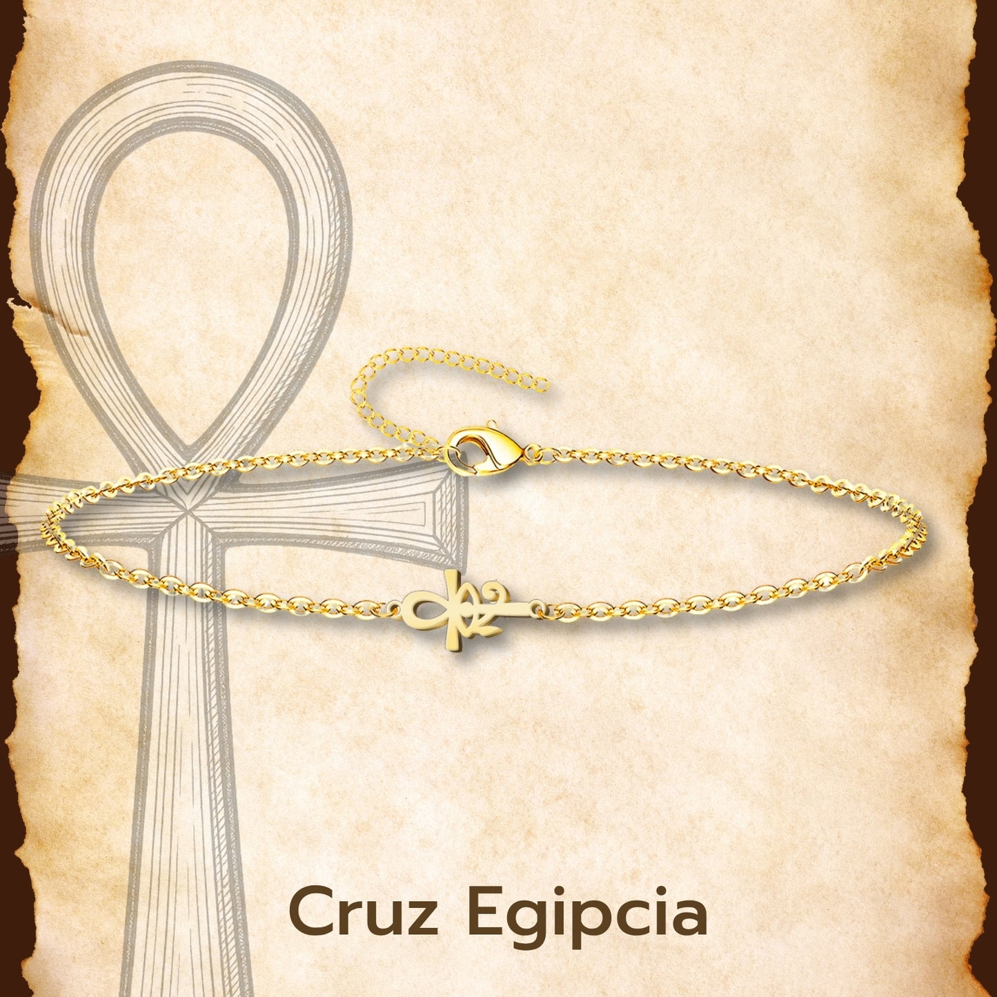 Pulsera Cruz Egipcia con Ojo Acero inoxidable color Dorado