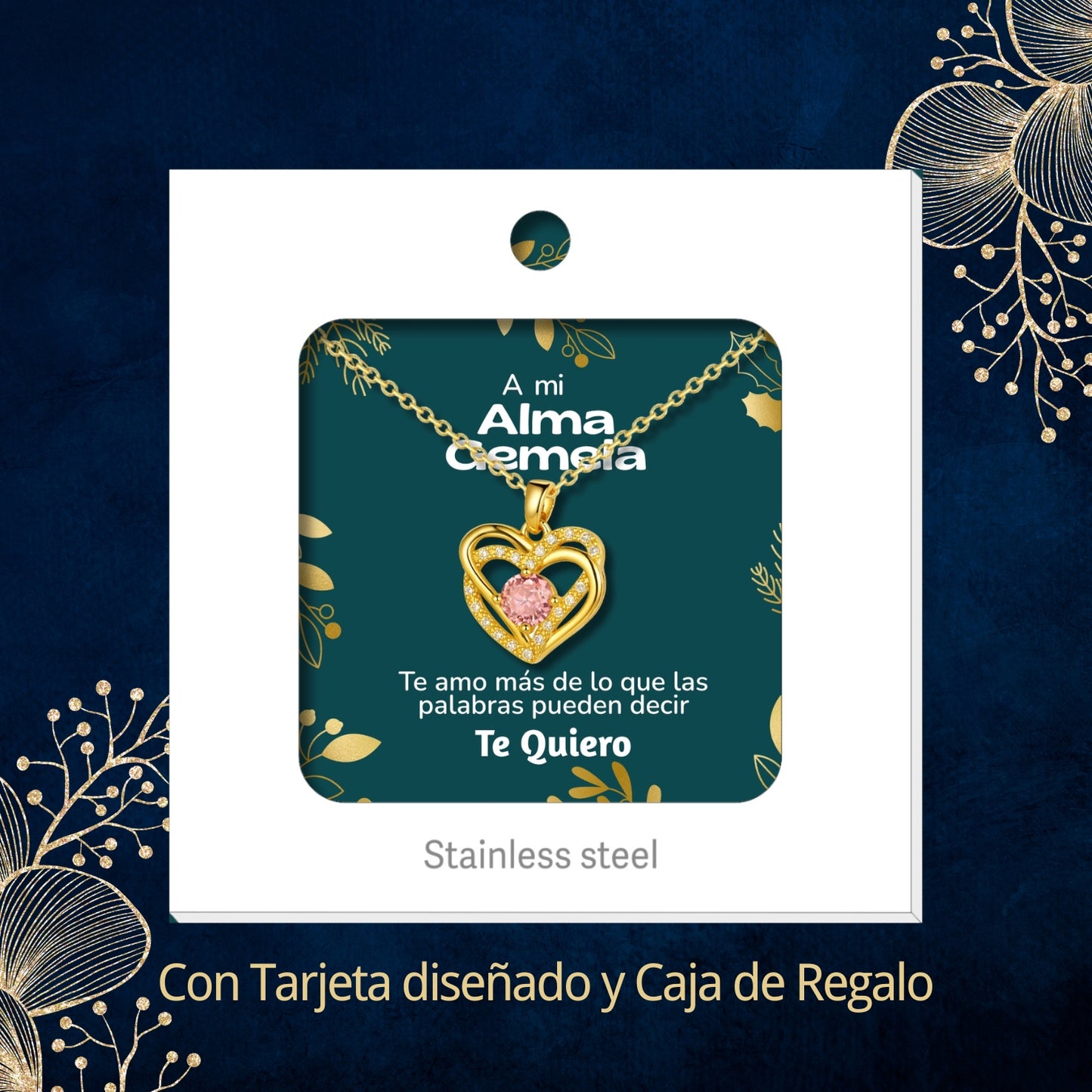 Collar Acero y colgante Cobre con Piedra Circonita para Regalar a Alma Gemela