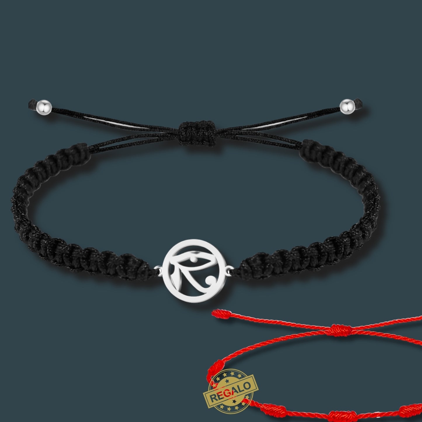 ✨Pulsera de Hilo Trenzado Hecha a Mano 🧵 con Amuleto de Suerte y Protección 🍀 Acero Inoxidable 💎 ¡Incluye Pulsera 7 Nudos de Regalo! 🎁