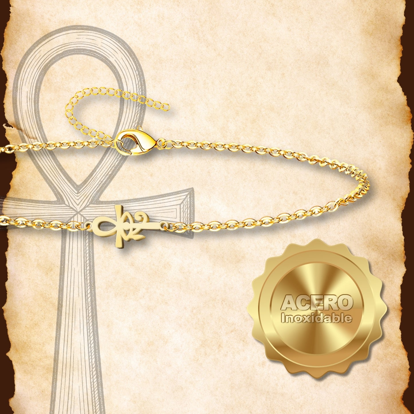 Pulsera Cruz Egipcia con Ojo Acero inoxidable color Dorado
