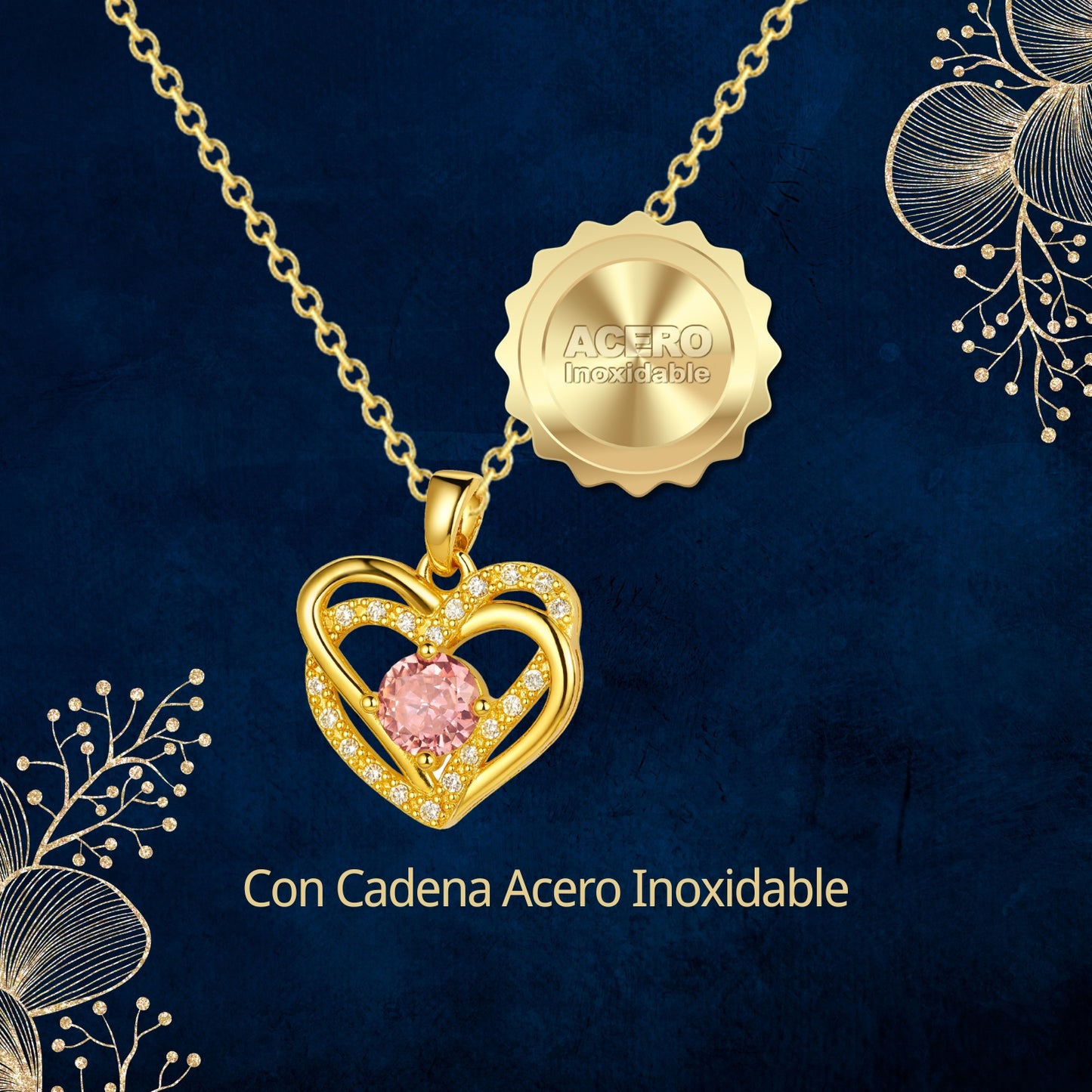Collar Acero y colgante Cobre con Piedra Circonita para Regalar a Alma Gemela