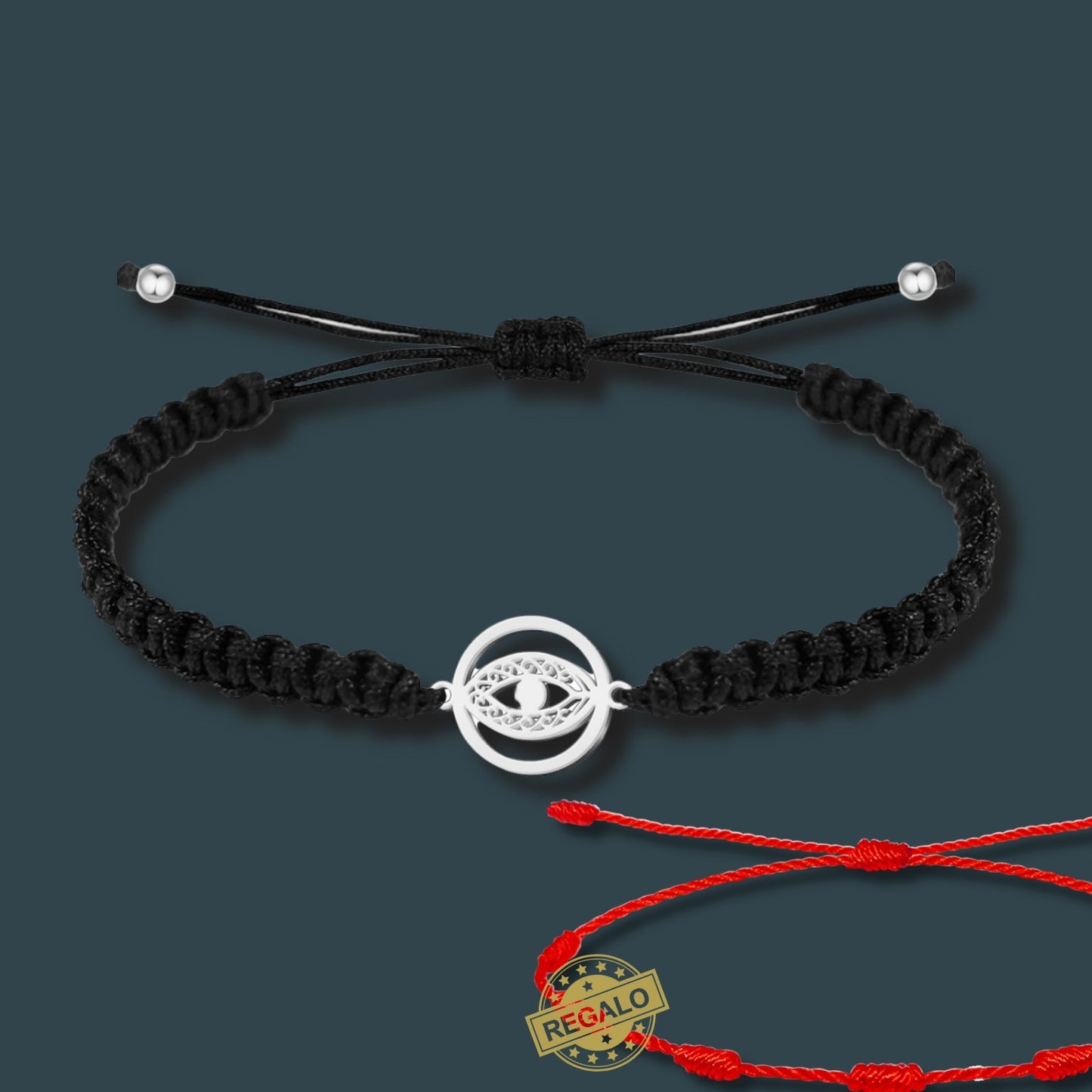 ✨Pulsera de Hilo Trenzado Hecha a Mano 🧵 con Amuleto de Suerte y Protección 🍀 Acero Inoxidable 💎 ¡Incluye Pulsera 7 Nudos de Regalo! 🎁