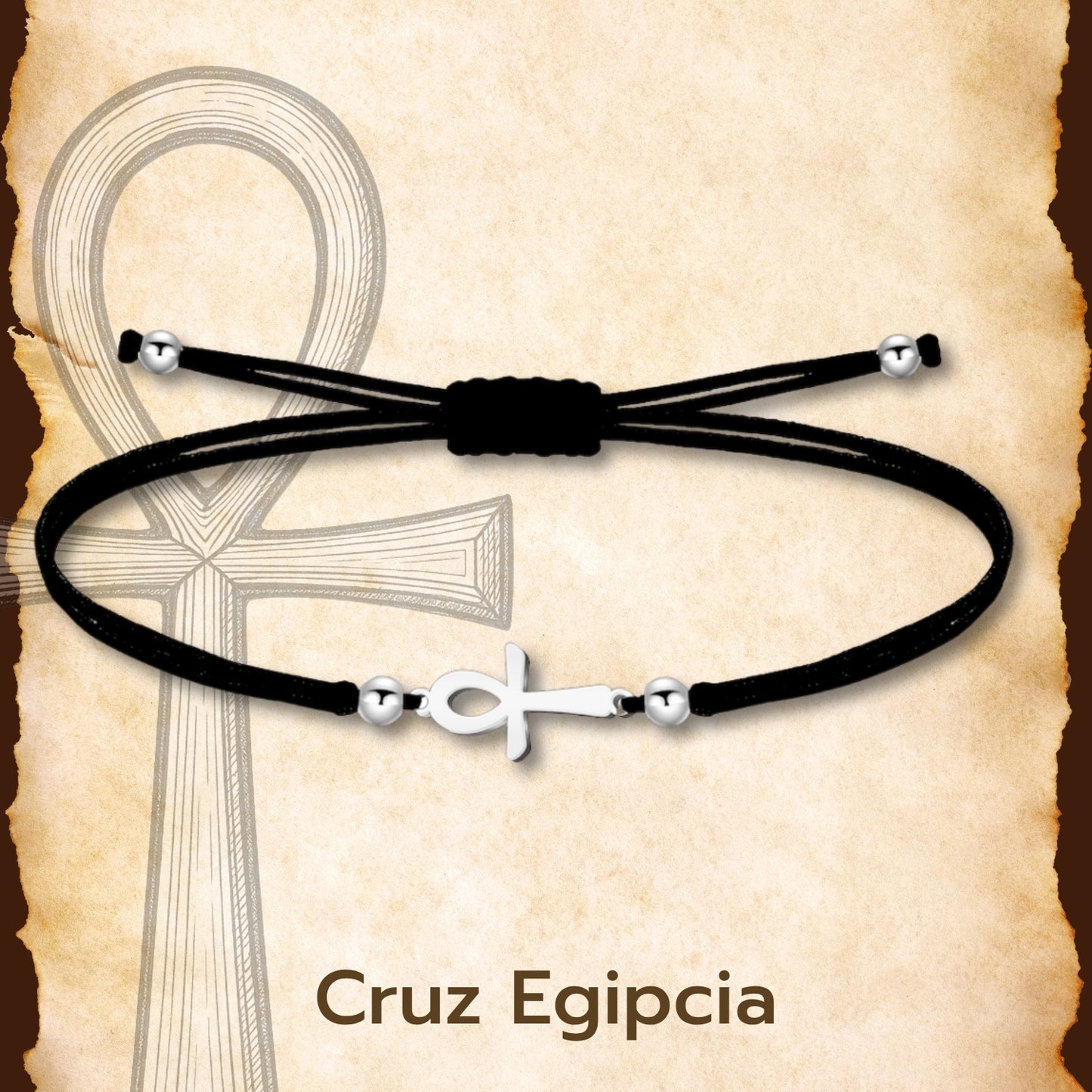 Pulsera Cruz Egipcia Plateado de Hilo En.Negro