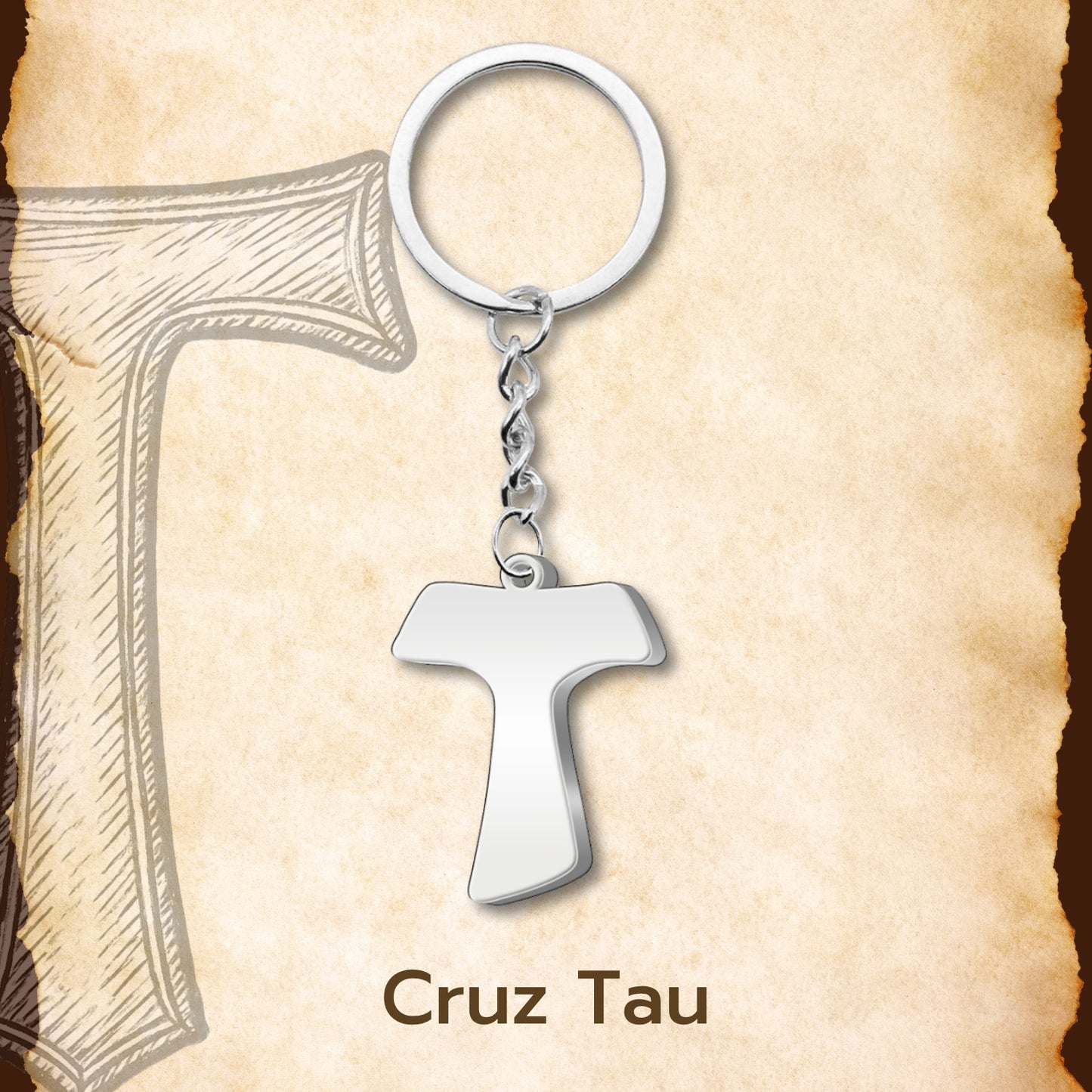 Llavero de Cruz Tau Acero