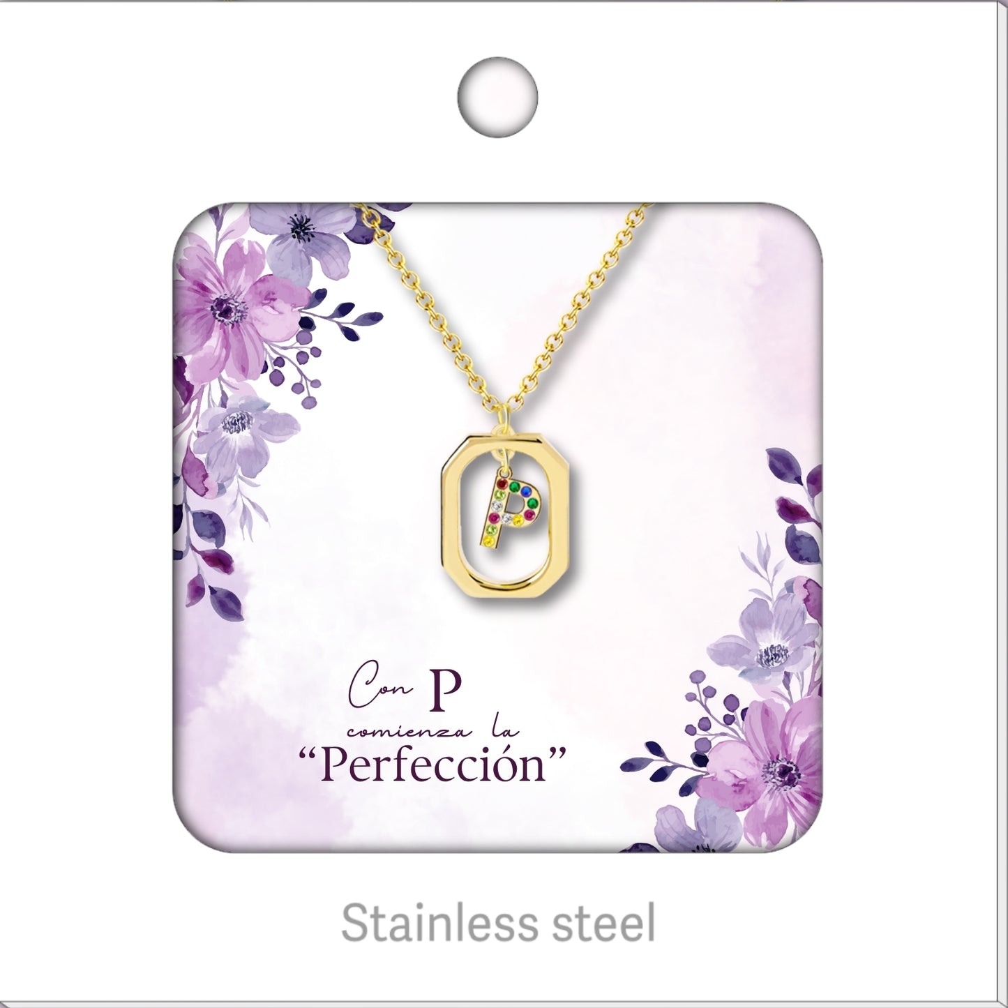 Collar Letra Inicial Acero Inoxidable con Tarjeta diseñado y Caja de Regalo, Regalo para Cumpleaños, Navidad, Día de Madera, San Valentín