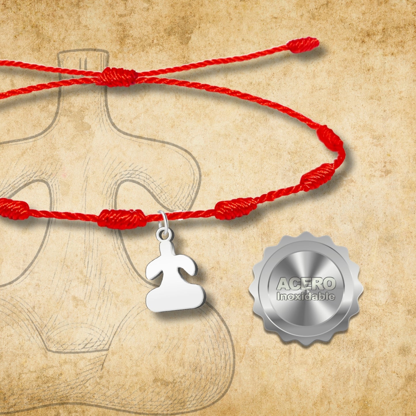 Pulsera 7 Nudos Con Idolo de Tarra Acero Plateado