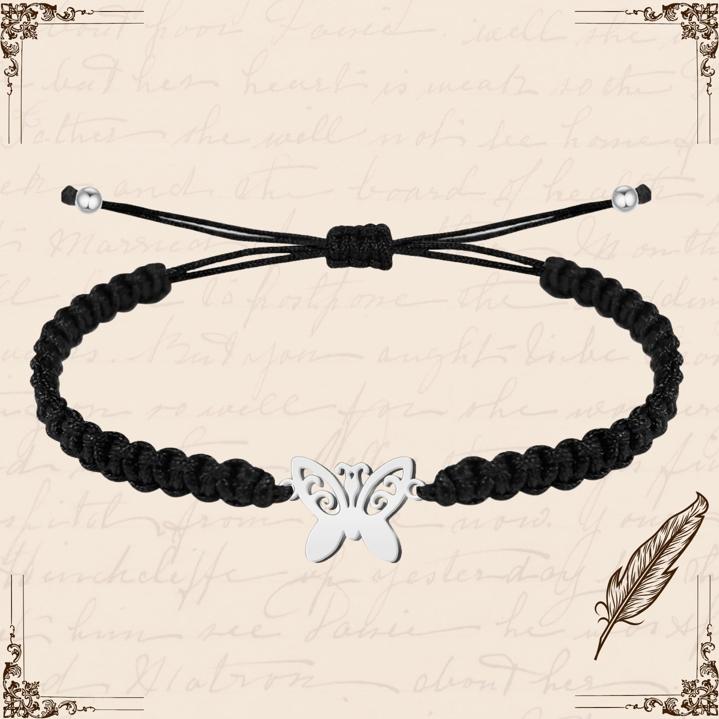 Pulsera Hilo Destino con Mariposa Acero Plateado