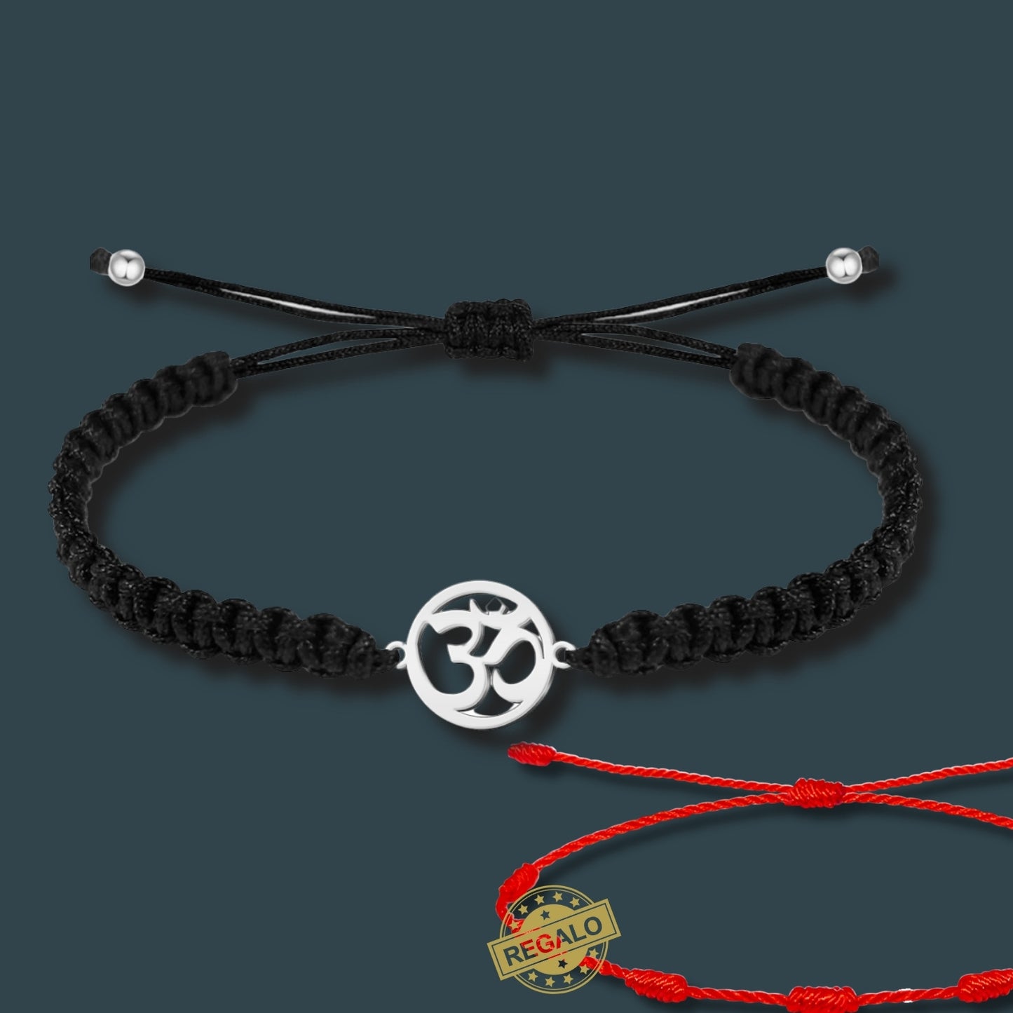 ✨Pulsera de Hilo Trenzado Hecha a Mano 🧵 con Amuleto de Suerte y Protección 🍀 Acero Inoxidable 💎 ¡Incluye Pulsera 7 Nudos de Regalo! 🎁