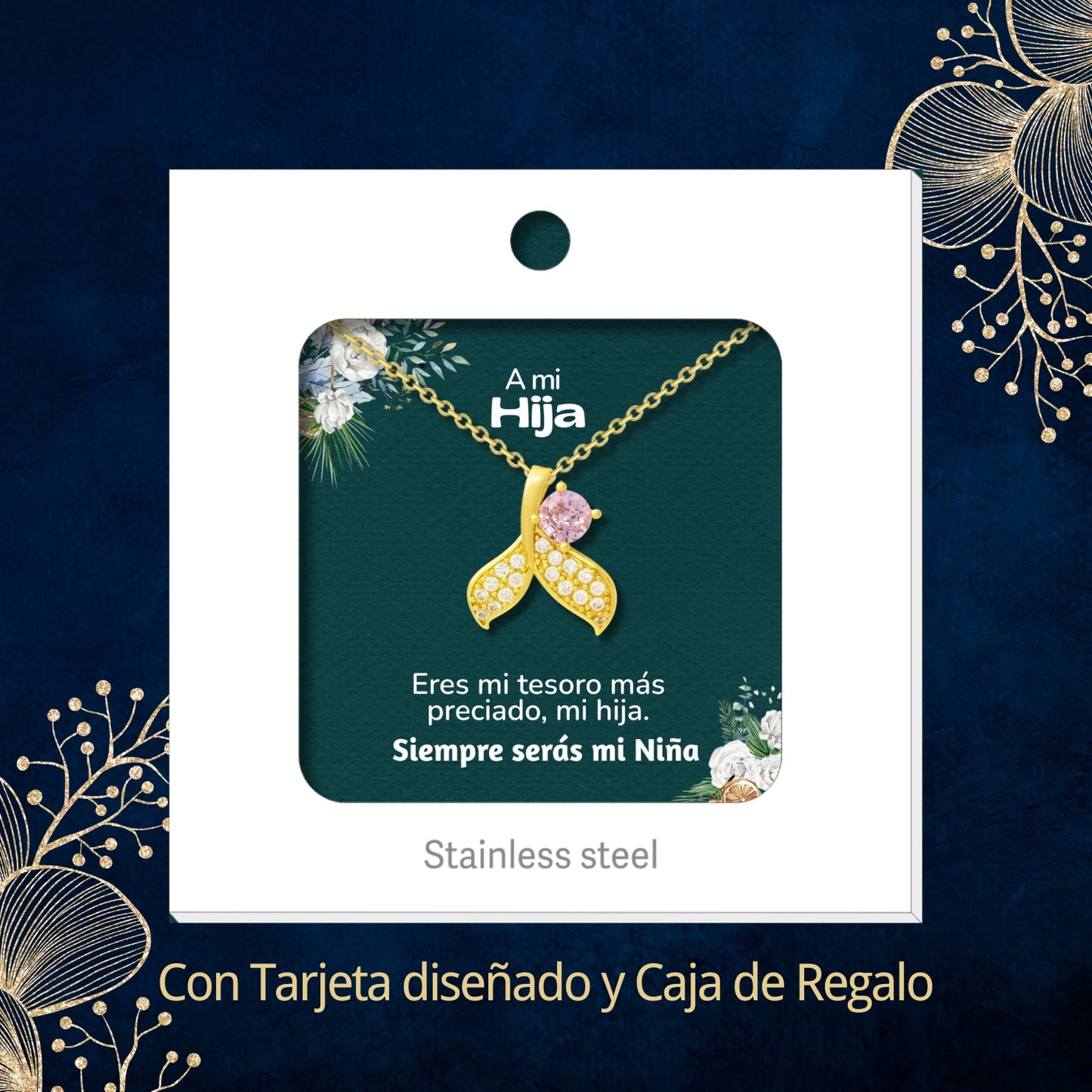 Collar Acero y colgante Cobre con Piedra Circonita para Regalar a Hija
