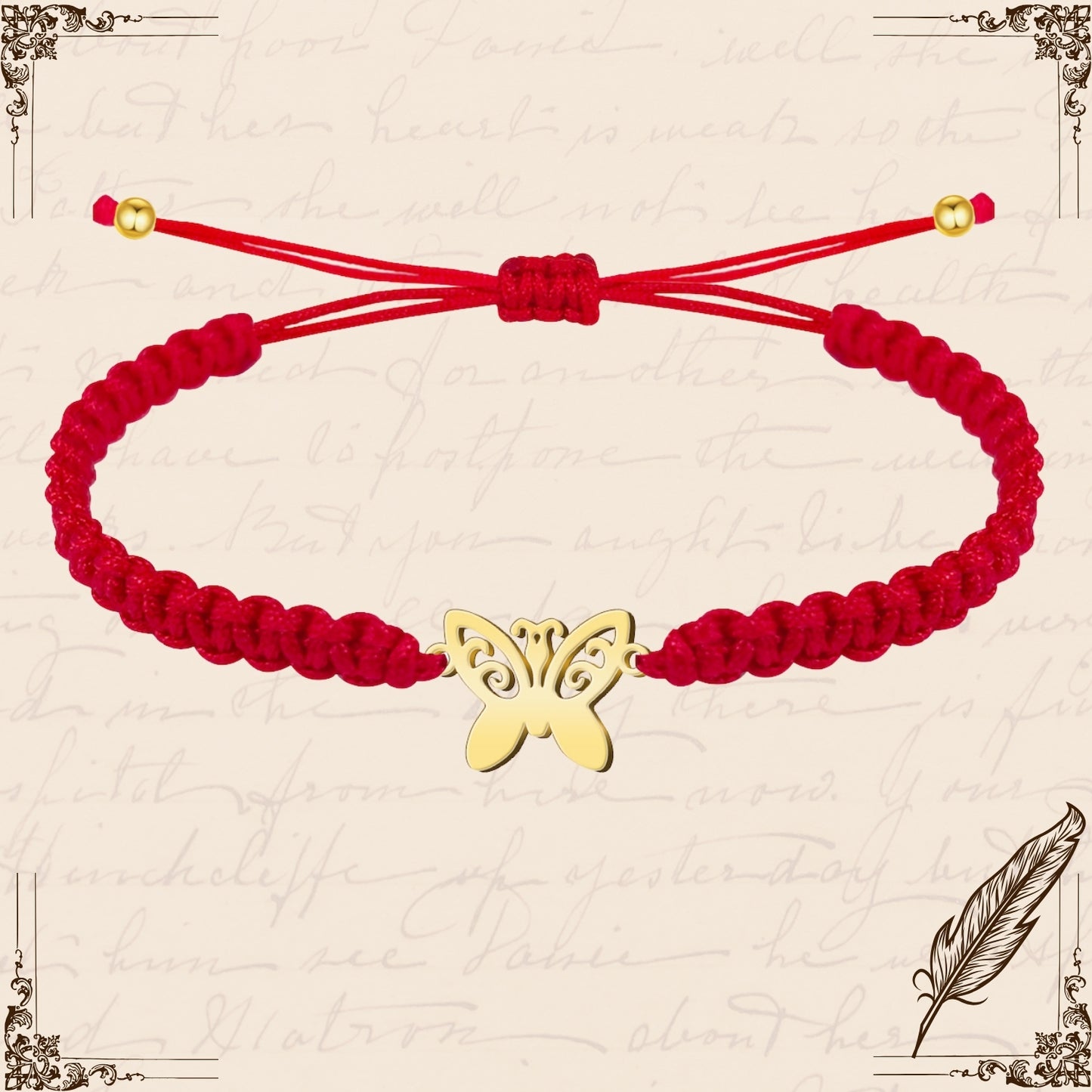 Pulsera Hilo Destino con Mariposa Acero Dorado