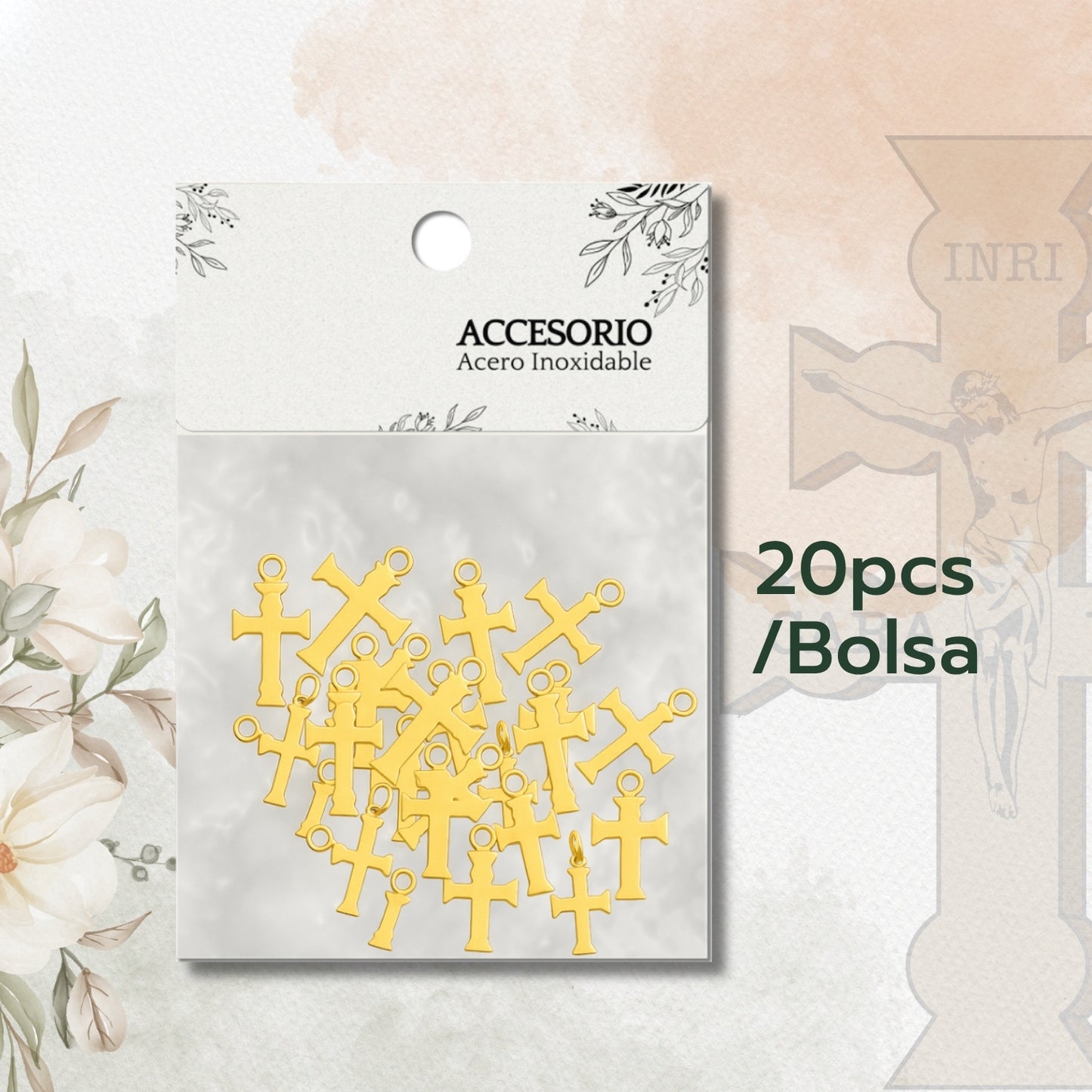 Pack x20 Cruz de Caravaca • Colgantes Acero • Ideal para pulseras y collares, Bisutería