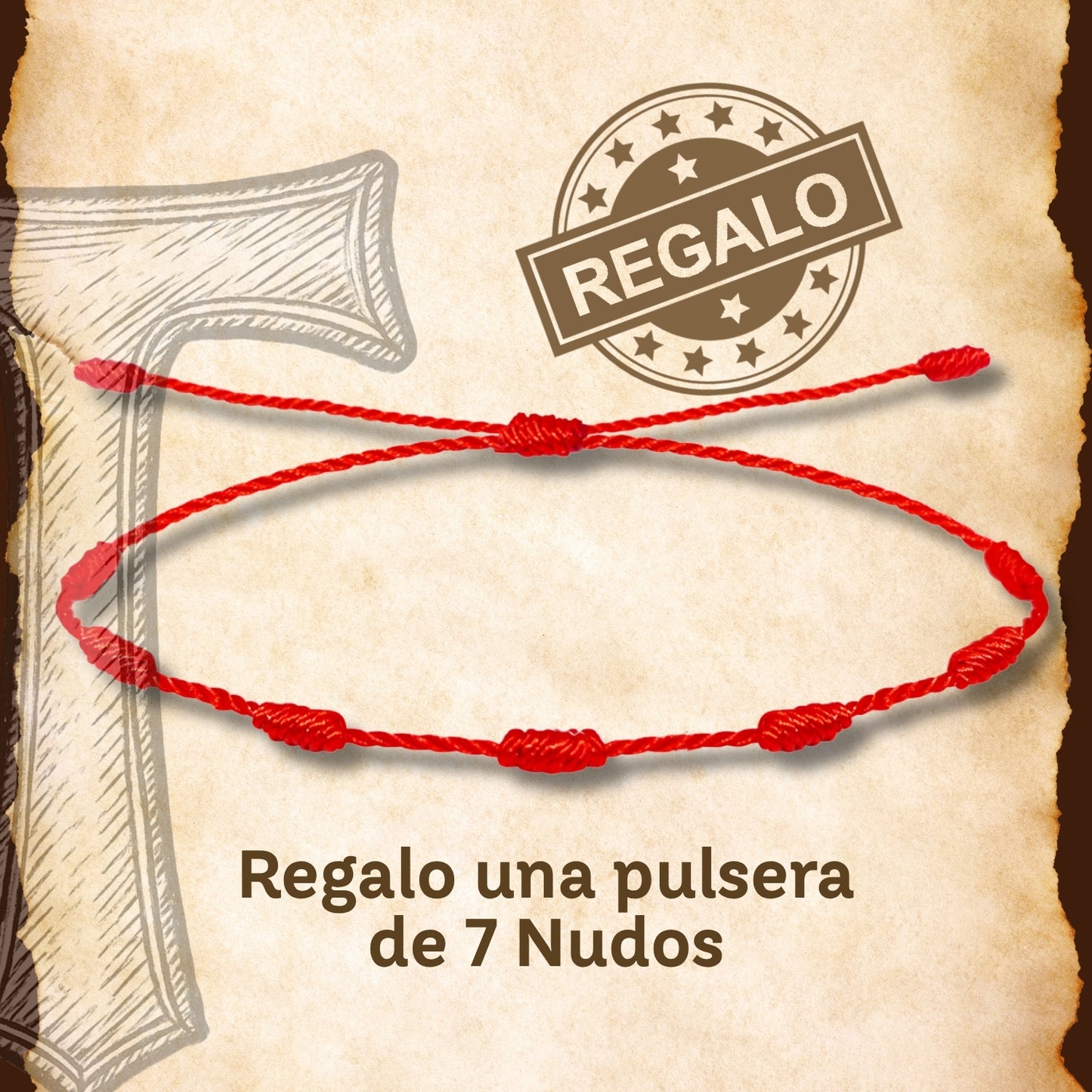 Pulsera 7 Nudos con Cruz de Tau color Dorado