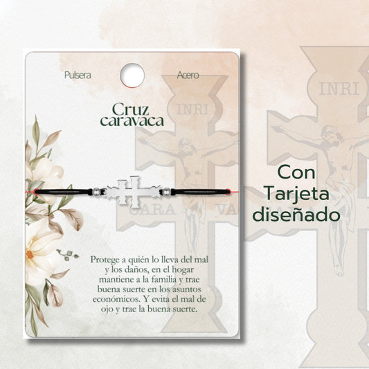 Pulsera Cruz de Caravaca ✝️ | Acero inoxidable hecho a mano | Con tarjeta diseñada | Suerte y protección 🍀