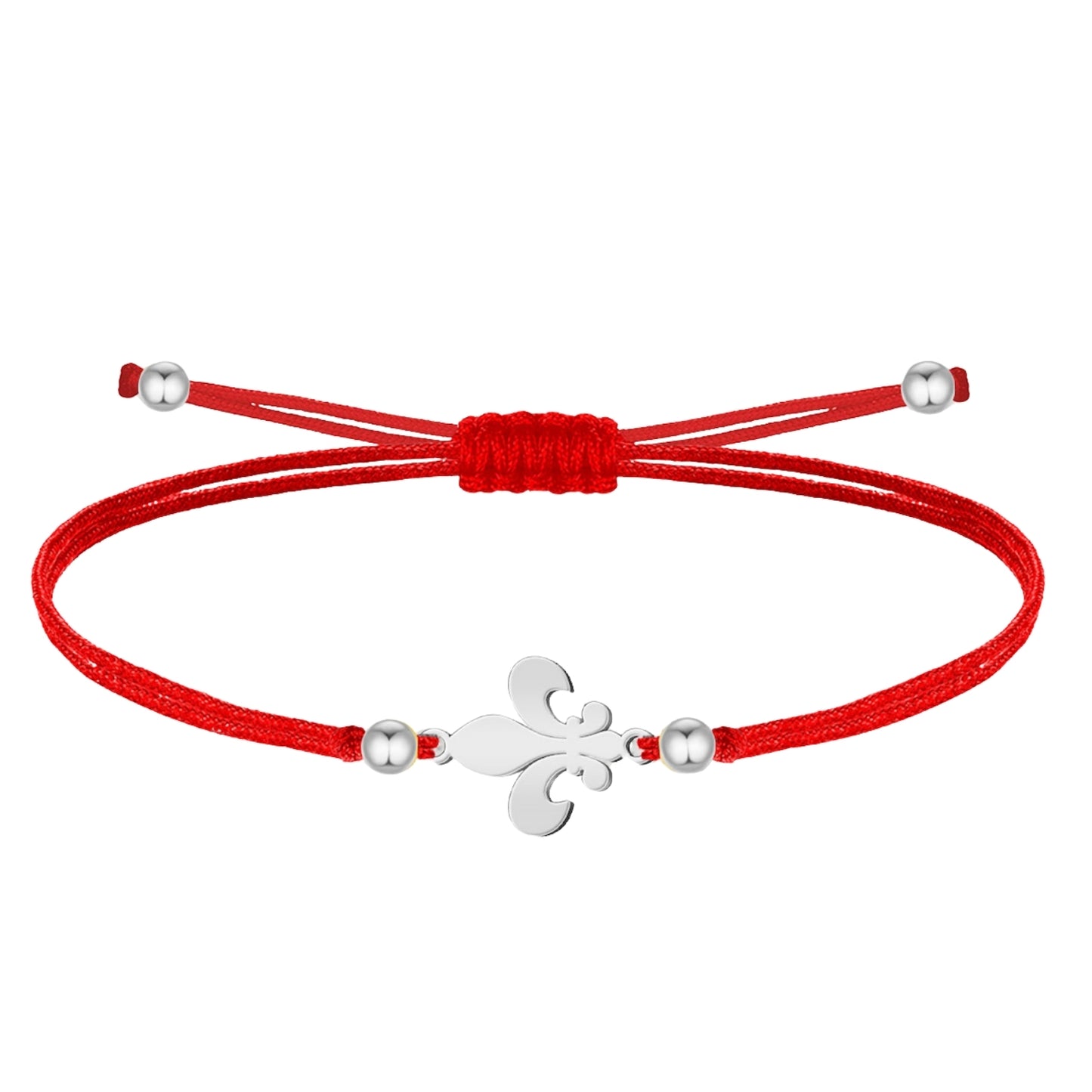 Pulsera Hilo encerado con Flor de lis Acero Plateado