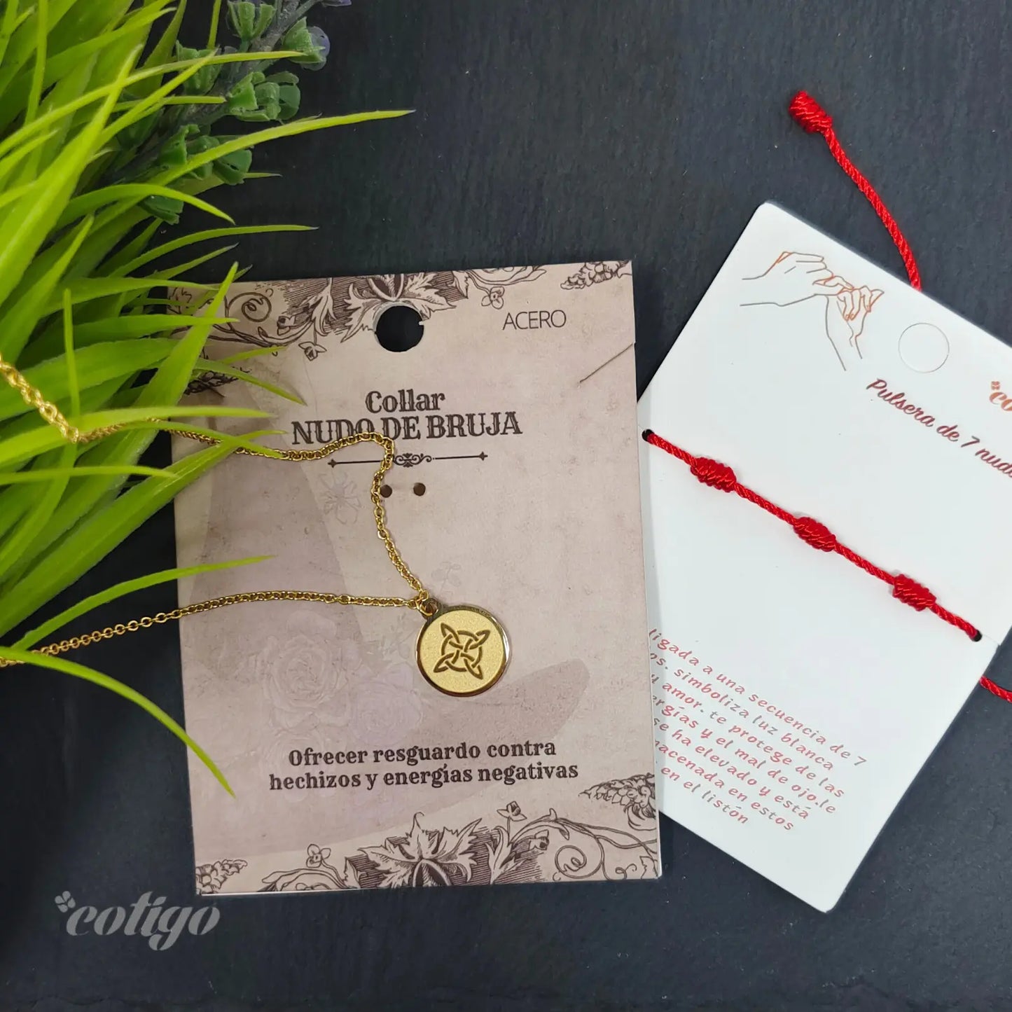 Colgante Medalla Nudo de Bruja Acero Inoxidable Dorado - cotigo