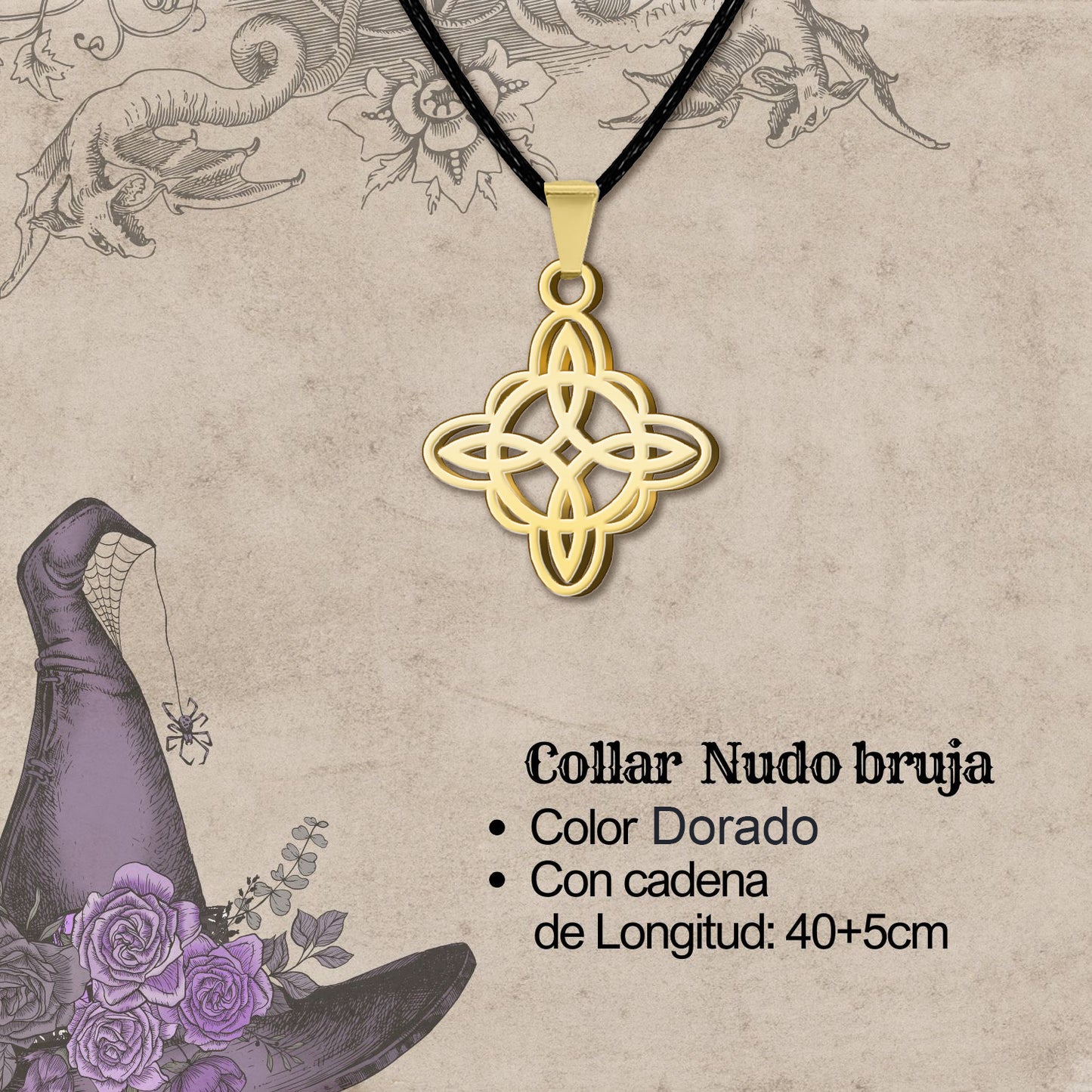 Colgante Nudo bruja Acero Dorado