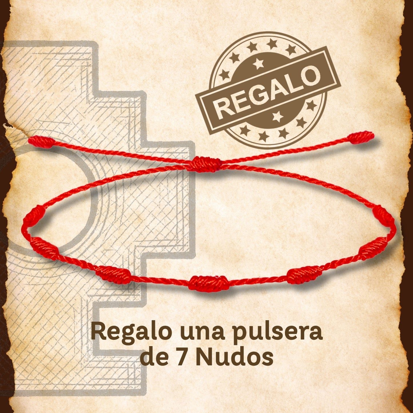 Pulsera 7 Nudos con Cruz Chacana color Dorado