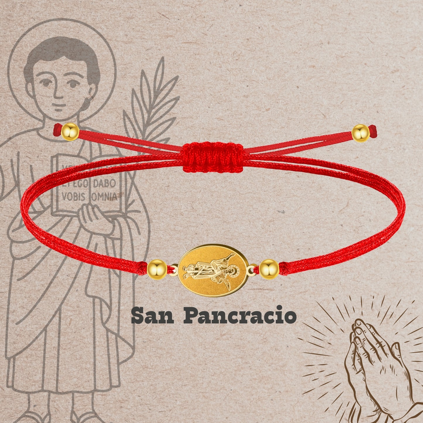 Pulsera Hilo Encerado con SAN PANCRACIO color Dorado