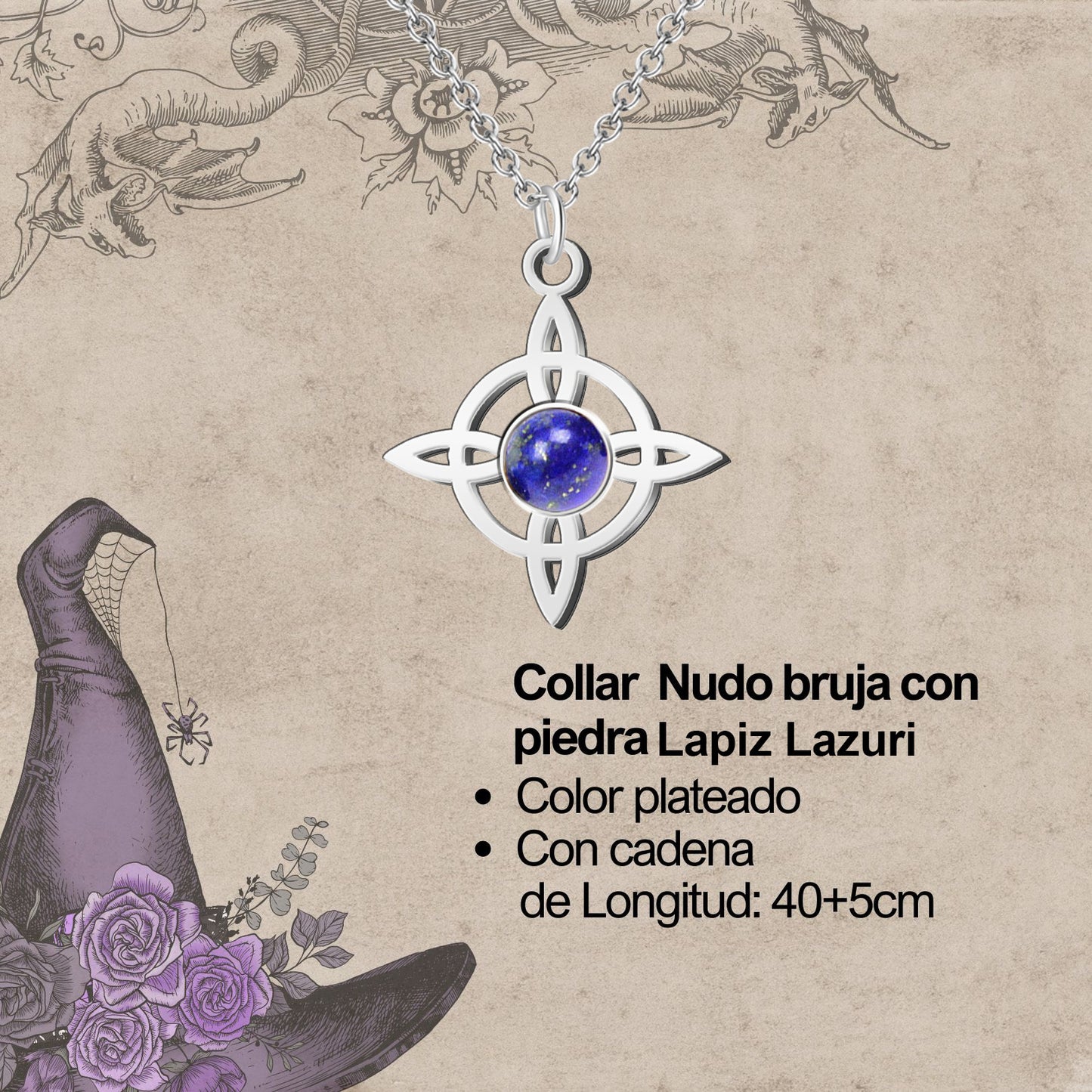 Colgante Nudo bruja Acero con Lapislazuli