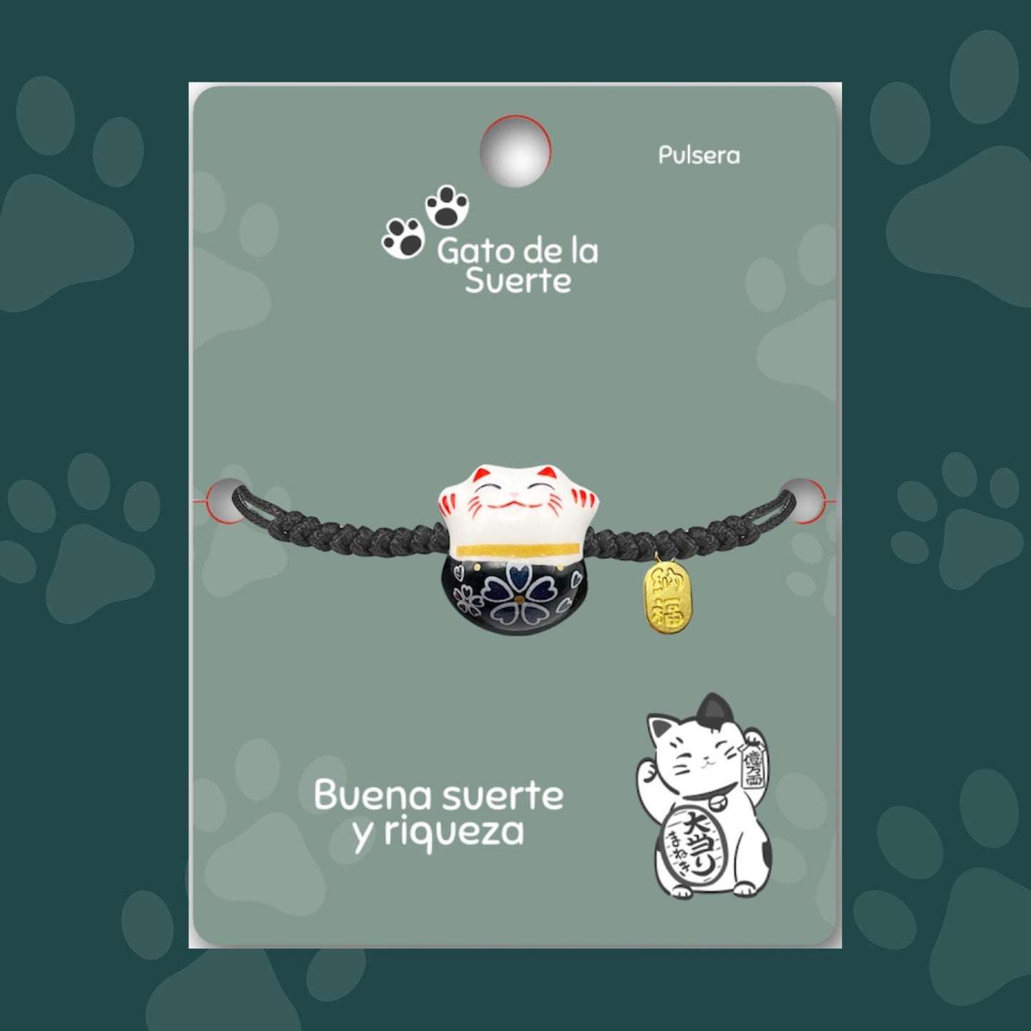 Pulsera Maneki-neko 🐱 |Pulsera Gato de la suerte| Amuleto de la suerte y protección | Hecha a mano con encanto oriental 💫