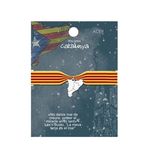Pulsera Bandera de Cataluña con Colgante Mapa Plateado