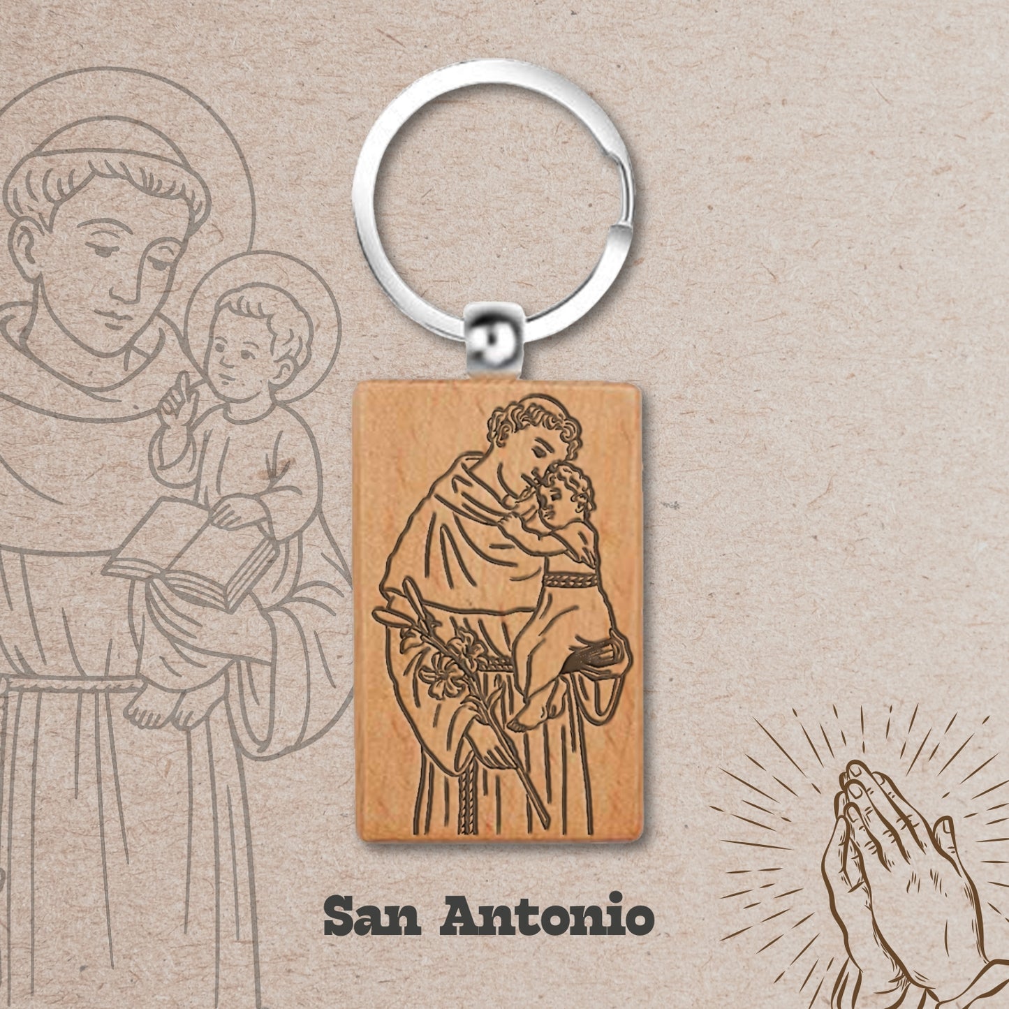 Llavero de Madera con SAN ANTONIO