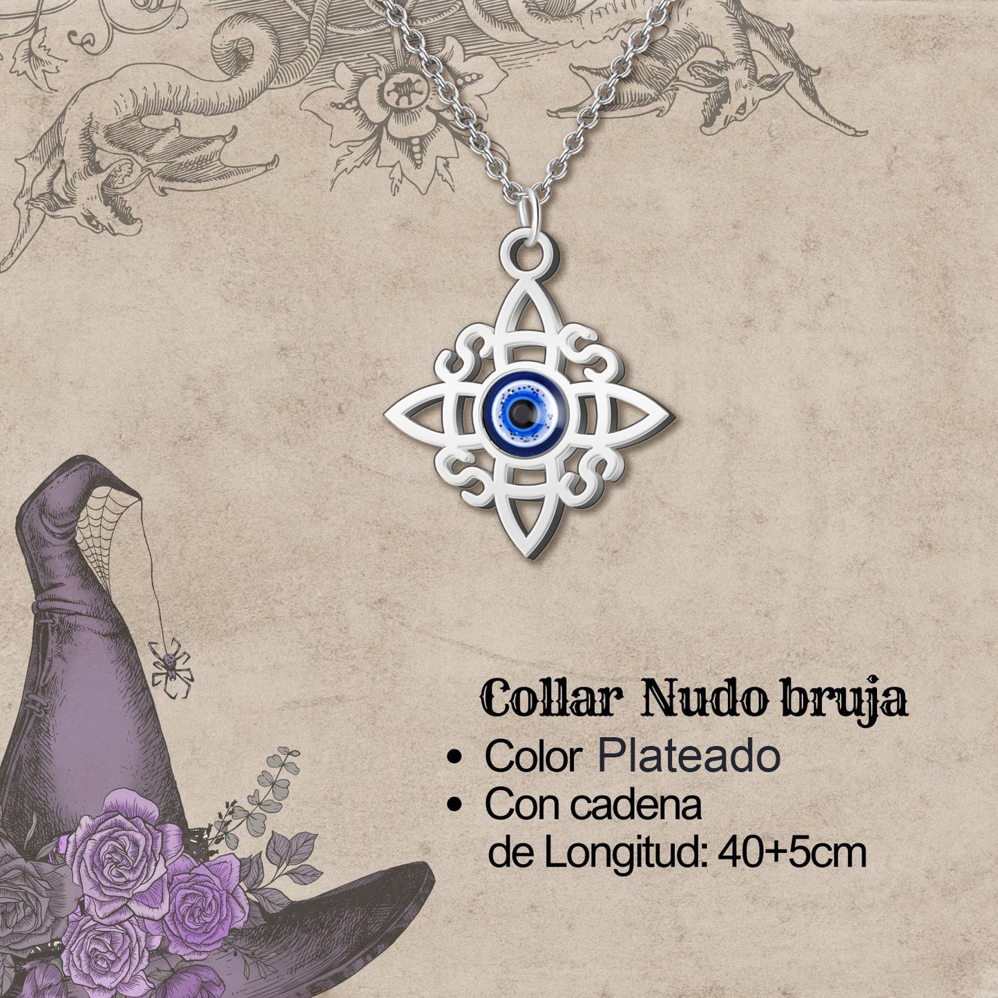 Colgante Nudo bruja Acero Plateado