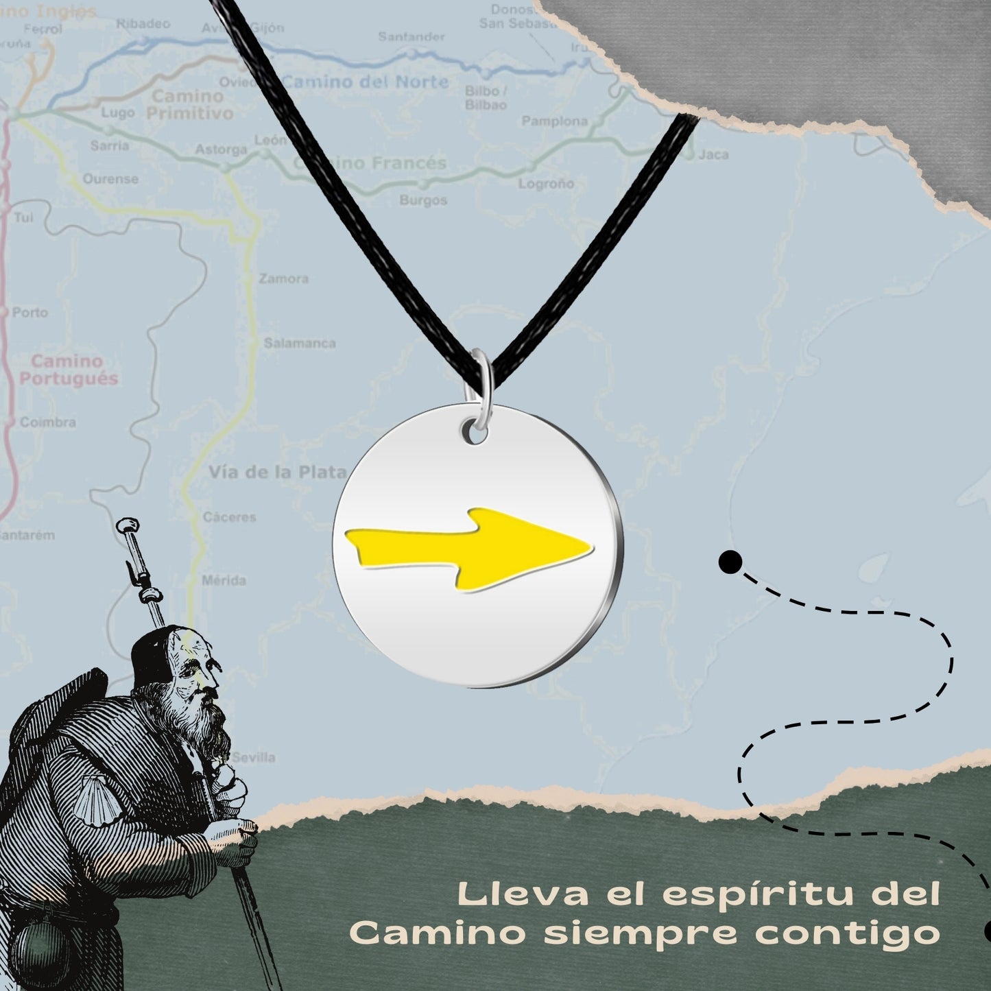 Collar del Camino de Santiago - Conchas de Santiago, recuerdos ruta del peregrino, cruz de santiago, joyas mujer + regalo una pulsera de 7 nudos.