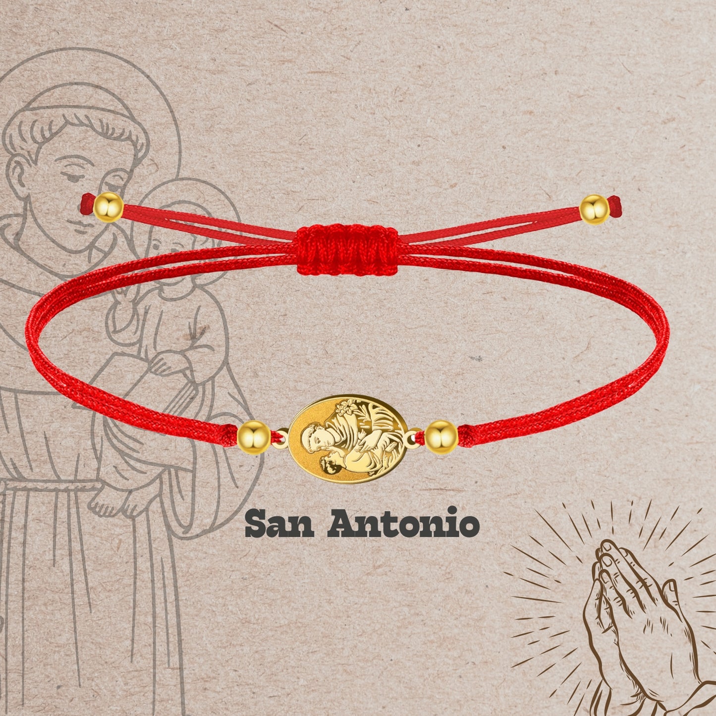 Pulsera Hilo Encerado con SAN ANTONIO color Dorado
