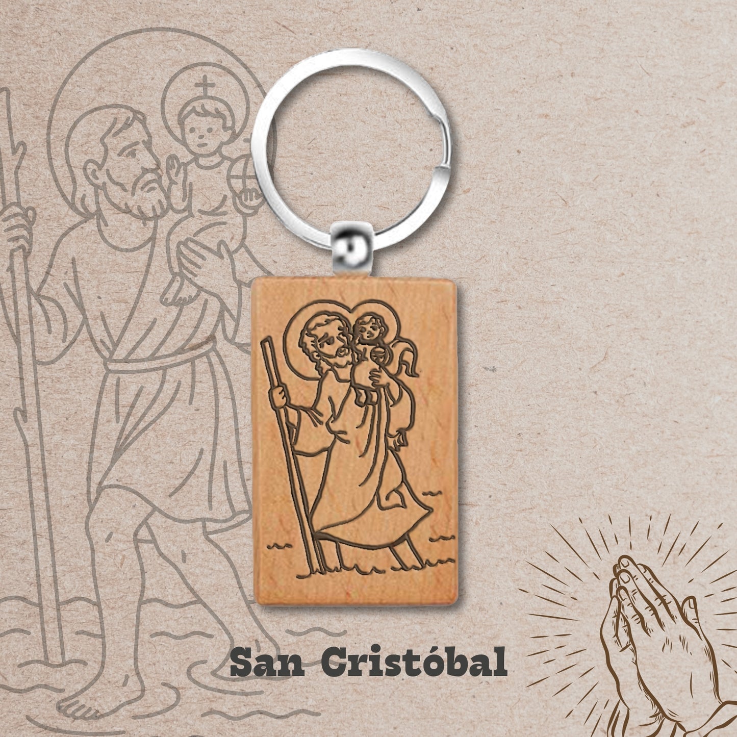 Llavero de Madera con San Cristóbal